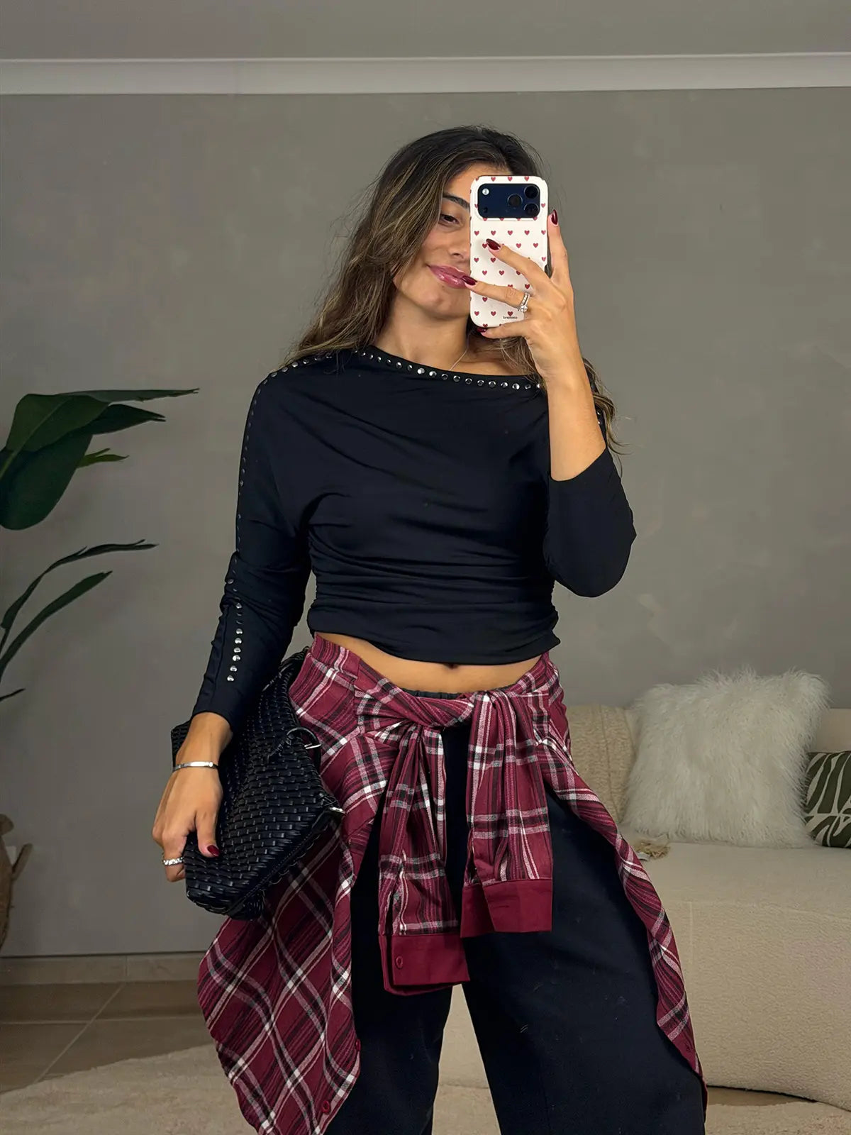 Camisola de Malha Preta com Tachas