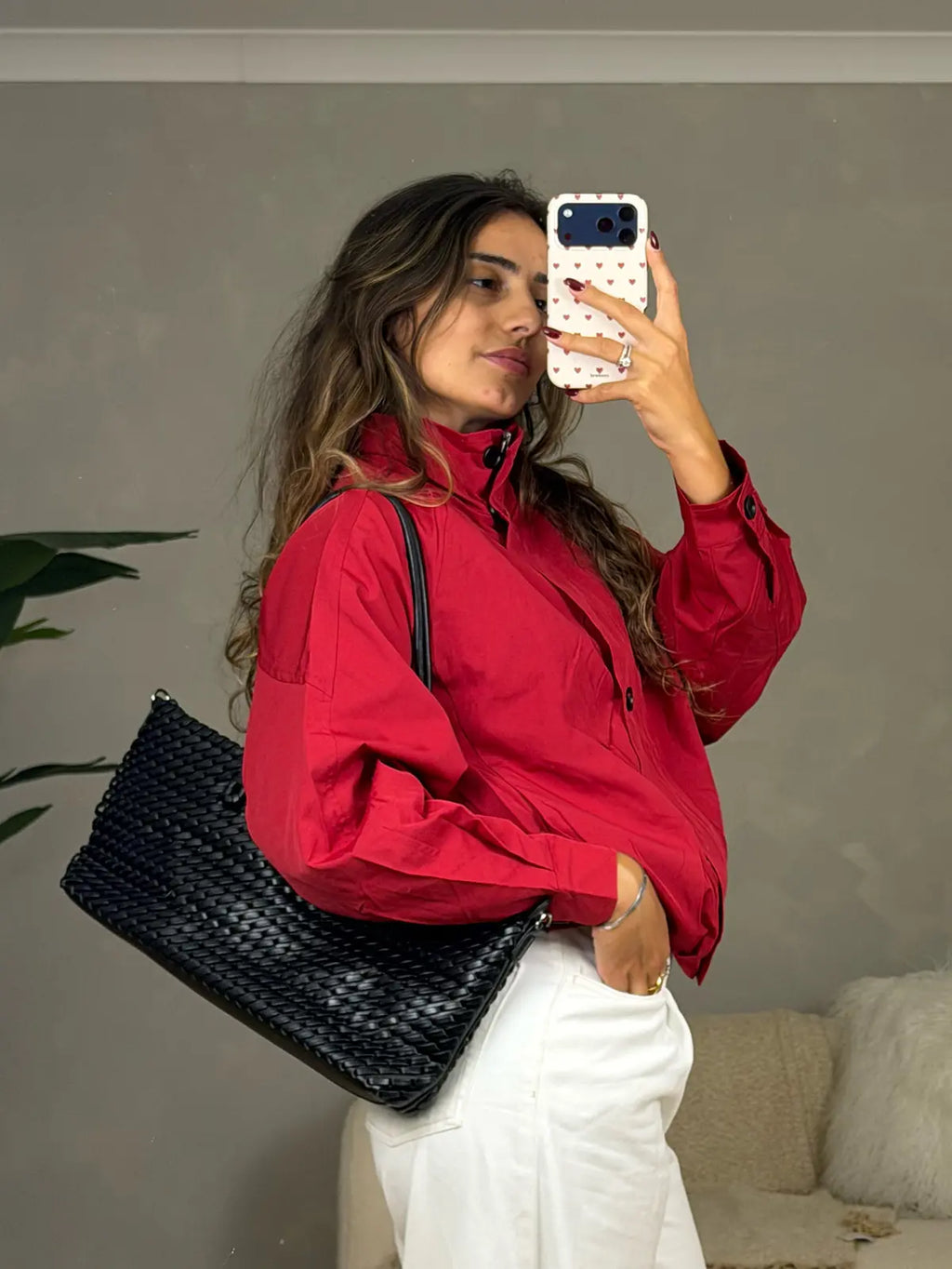 Funnel-neck Red Bomber Jacket