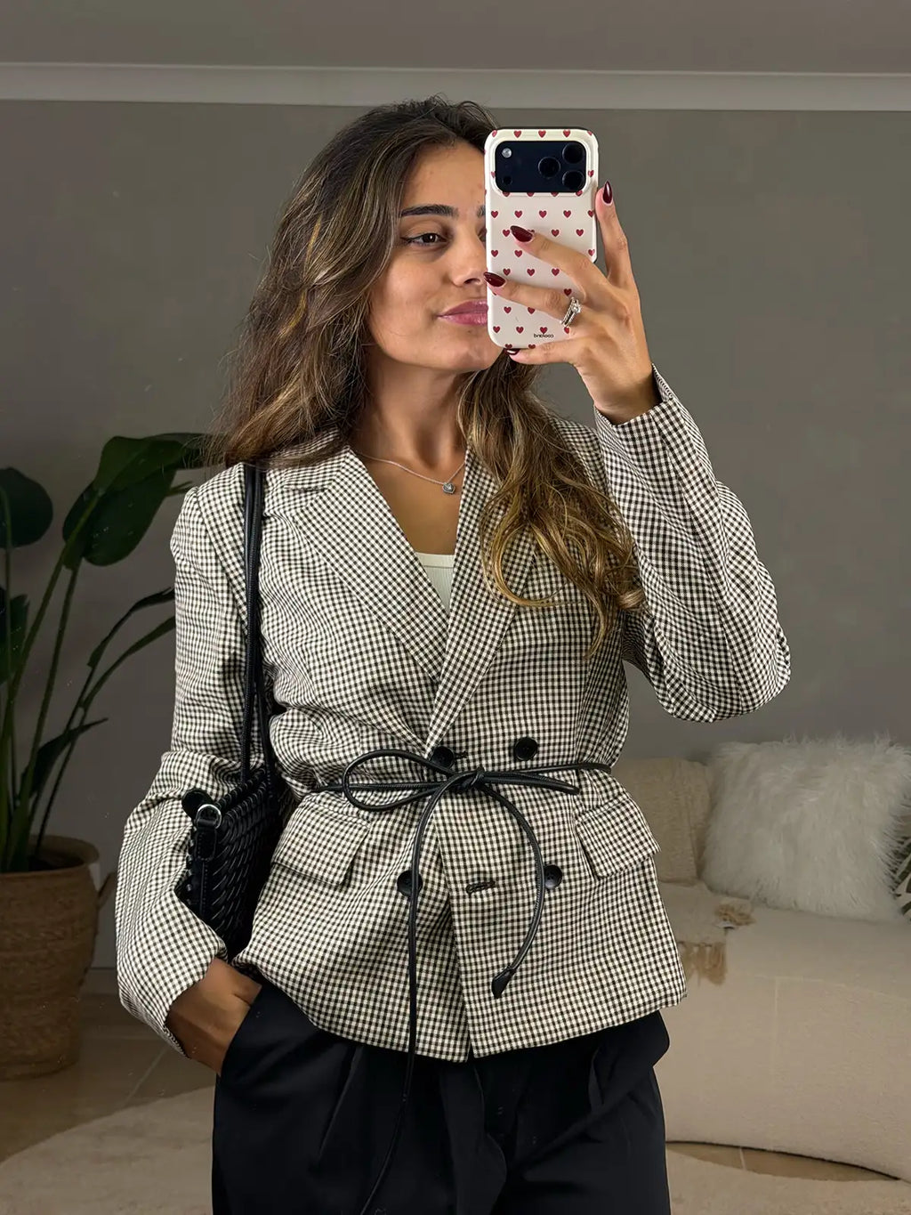 Blazer de Cuadros con Cinturón