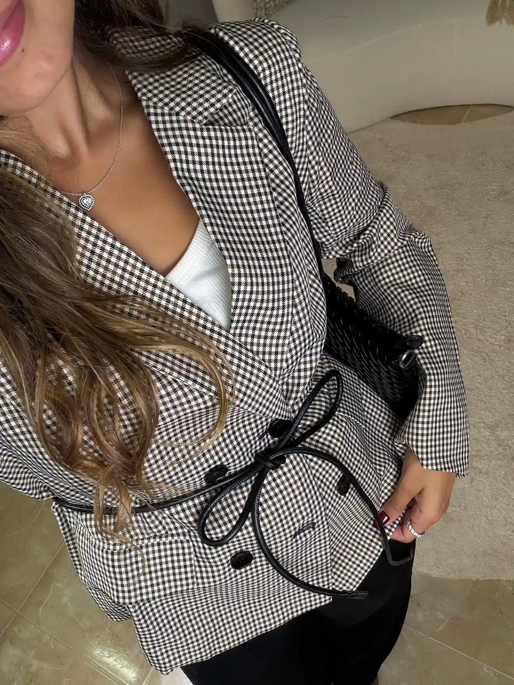 Blazer de Cuadros con Cinturón