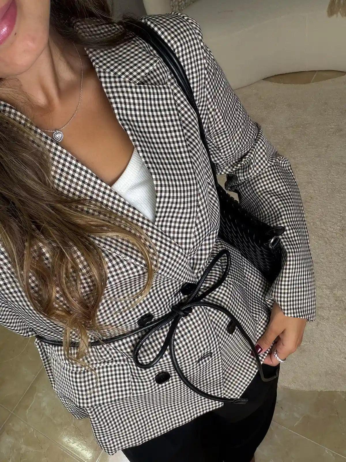Blazer de Cuadros con Cinturón
