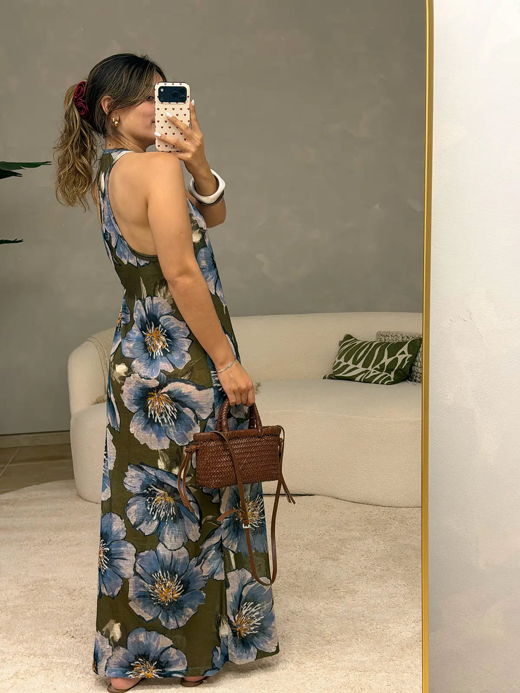 Vestido Verde Comprido Padrão Floral Lumina