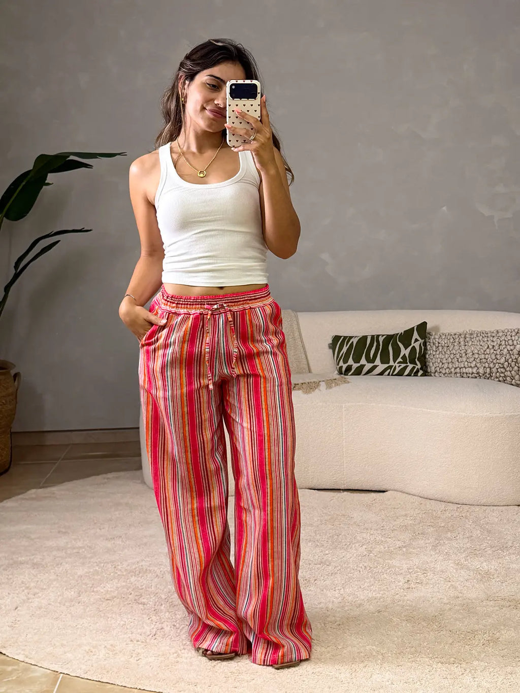 Vibrant Pink Striped Trousers