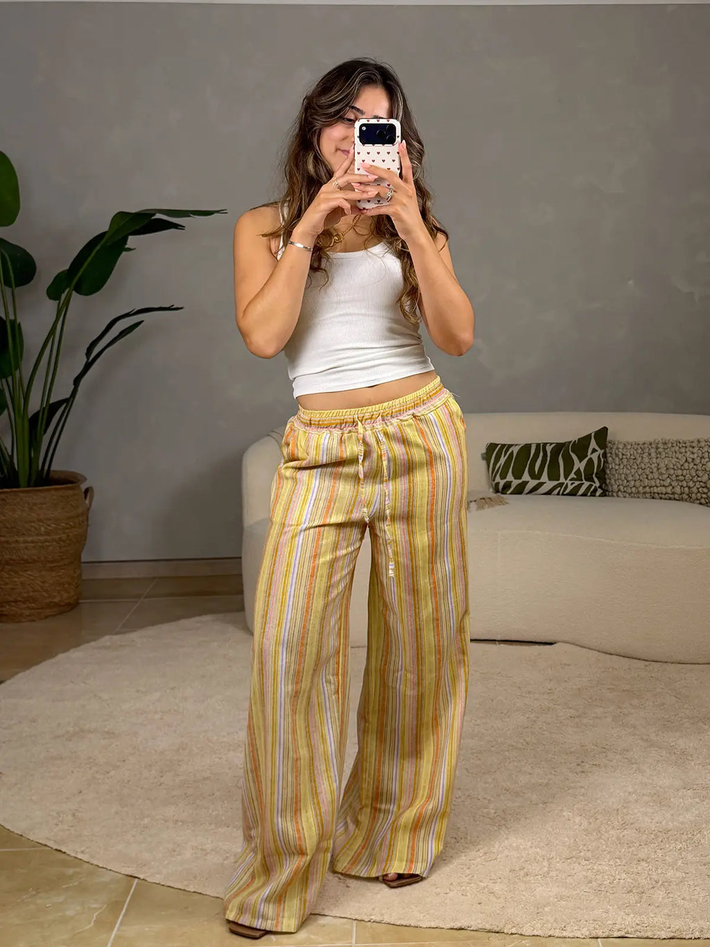 Butter-yellow Striped Trousers