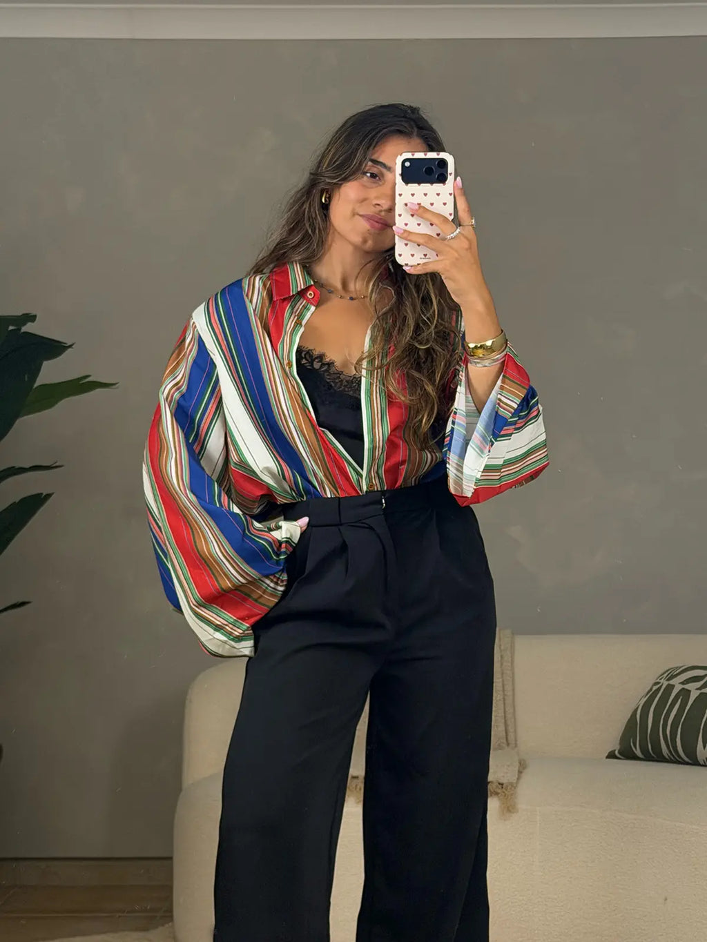 Camisa às Riscas com Mangas Largas