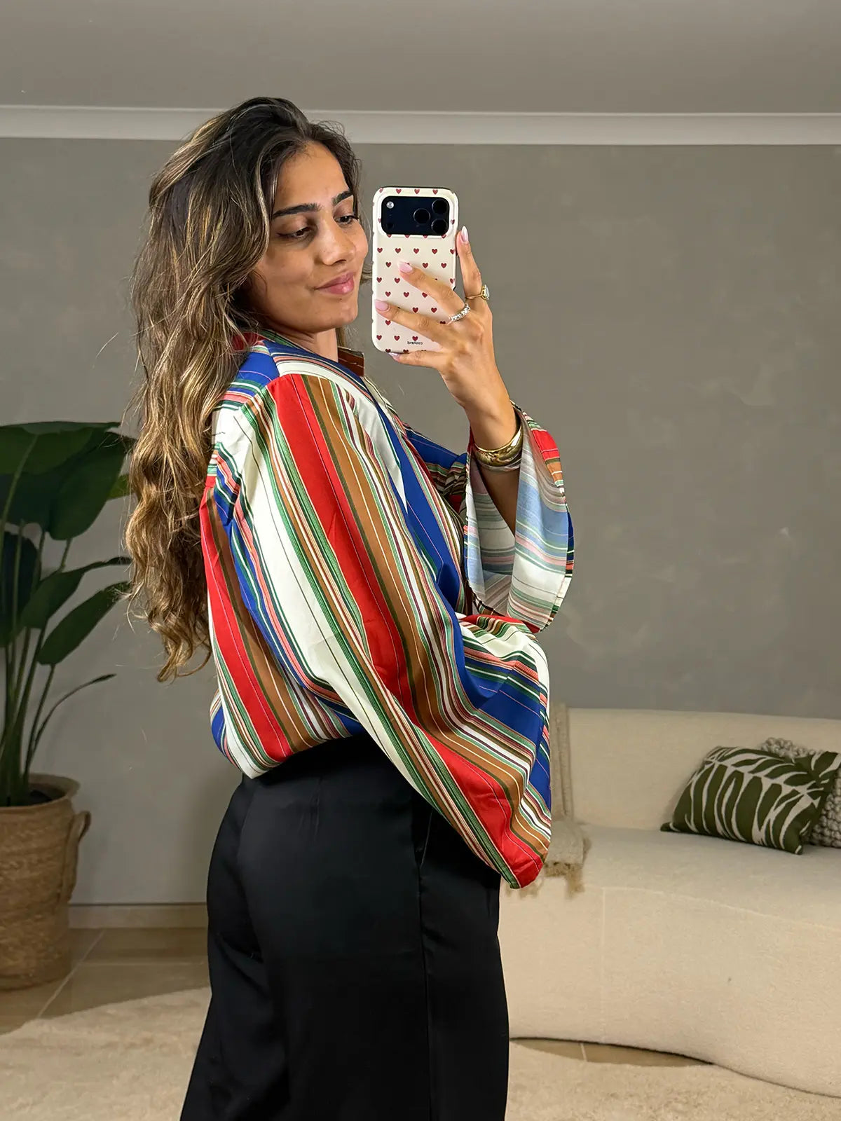 Camisa às Riscas com Mangas Largas