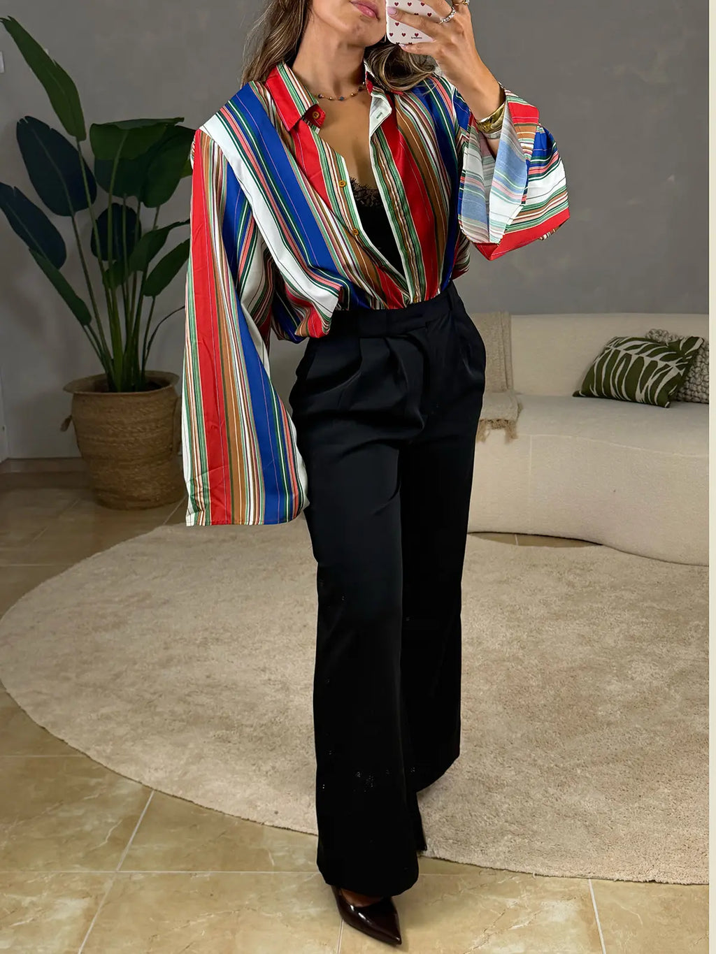 Camisa às Riscas com Mangas Largas