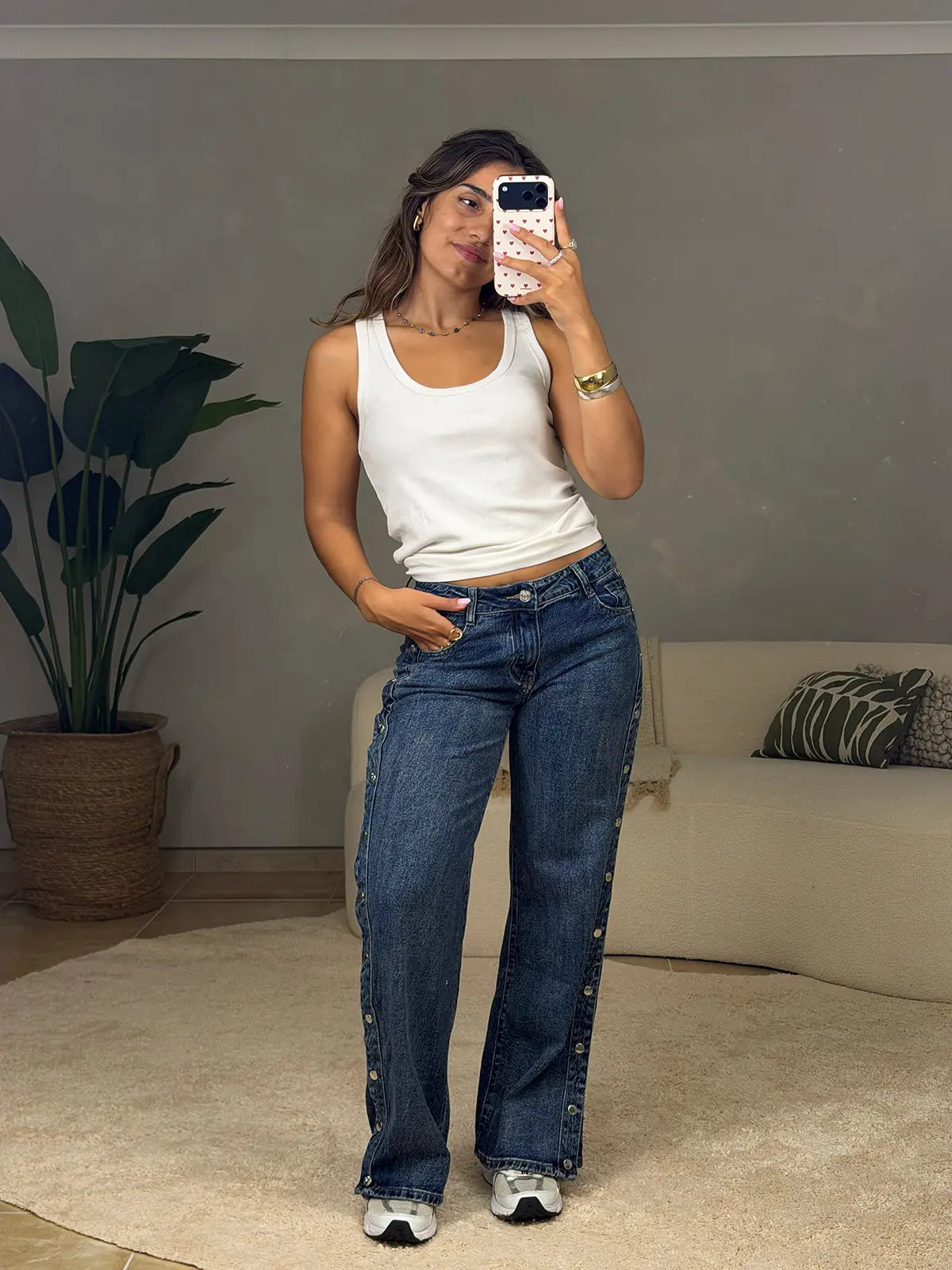 Jeans Wide-Leg com Botões