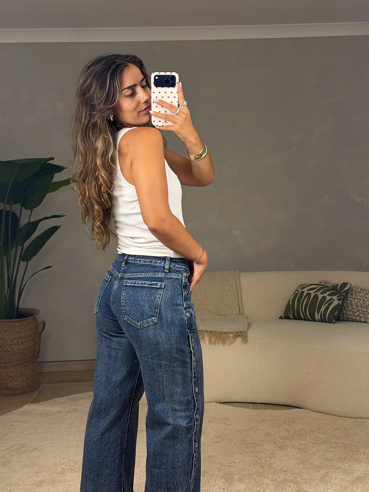Jeans Wide-Leg com Botões