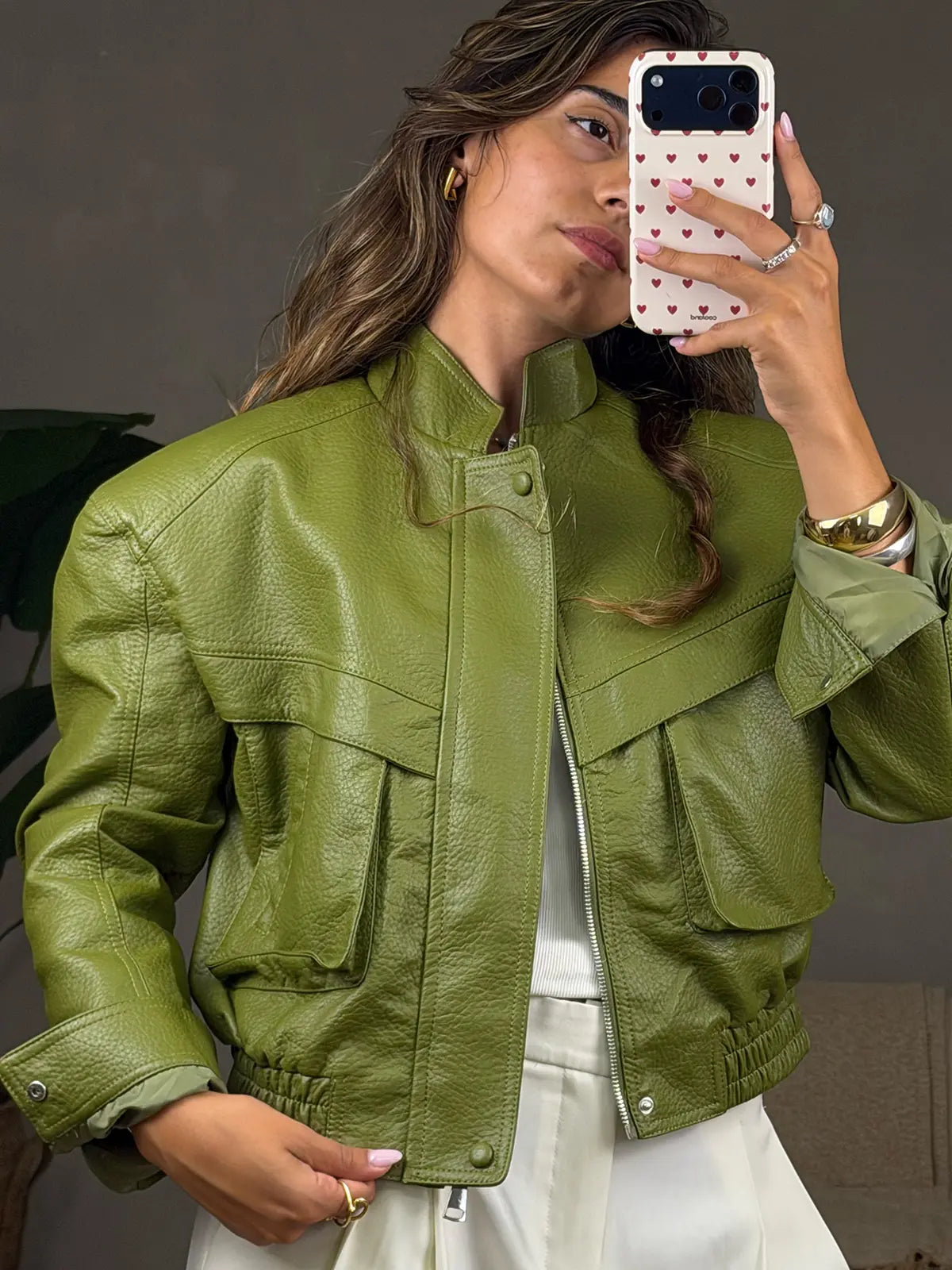 Bomber Efeito Pele Verde Azeitona