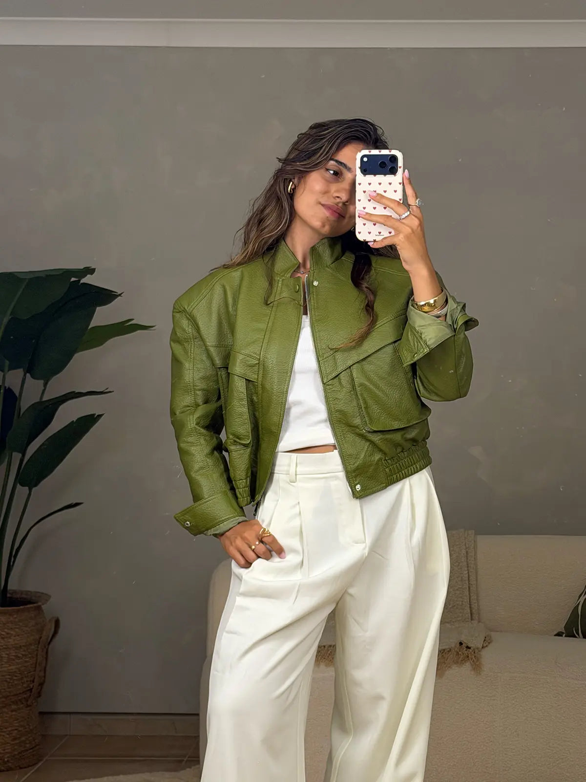 Bomber Efeito Pele Verde Azeitona