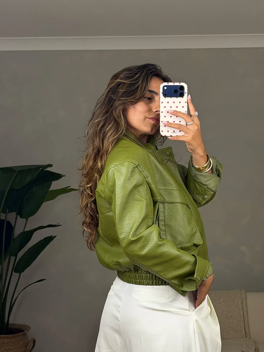 Bomber Efeito Pele Verde Azeitona