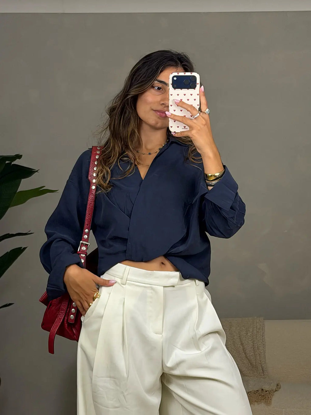 Blusa Efeito Trespasse Azul Marinho