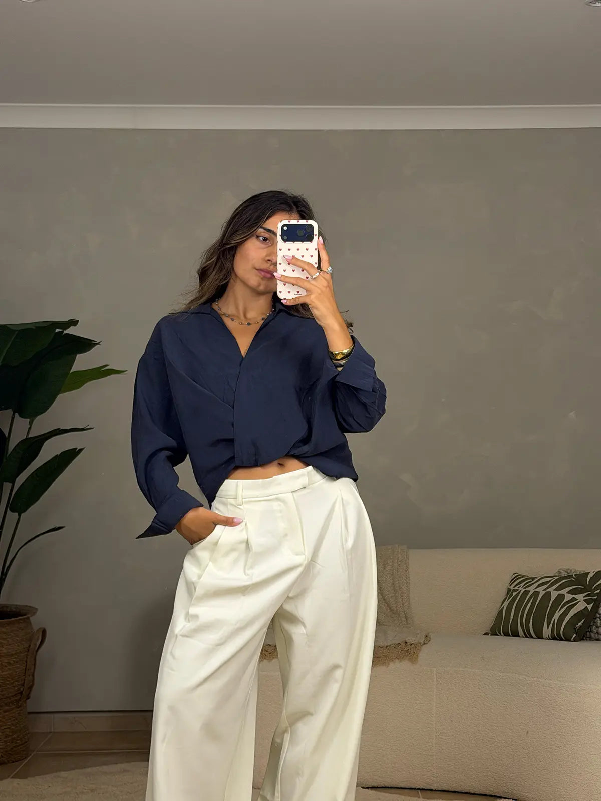 Blusa Efeito Trespasse Azul Marinho