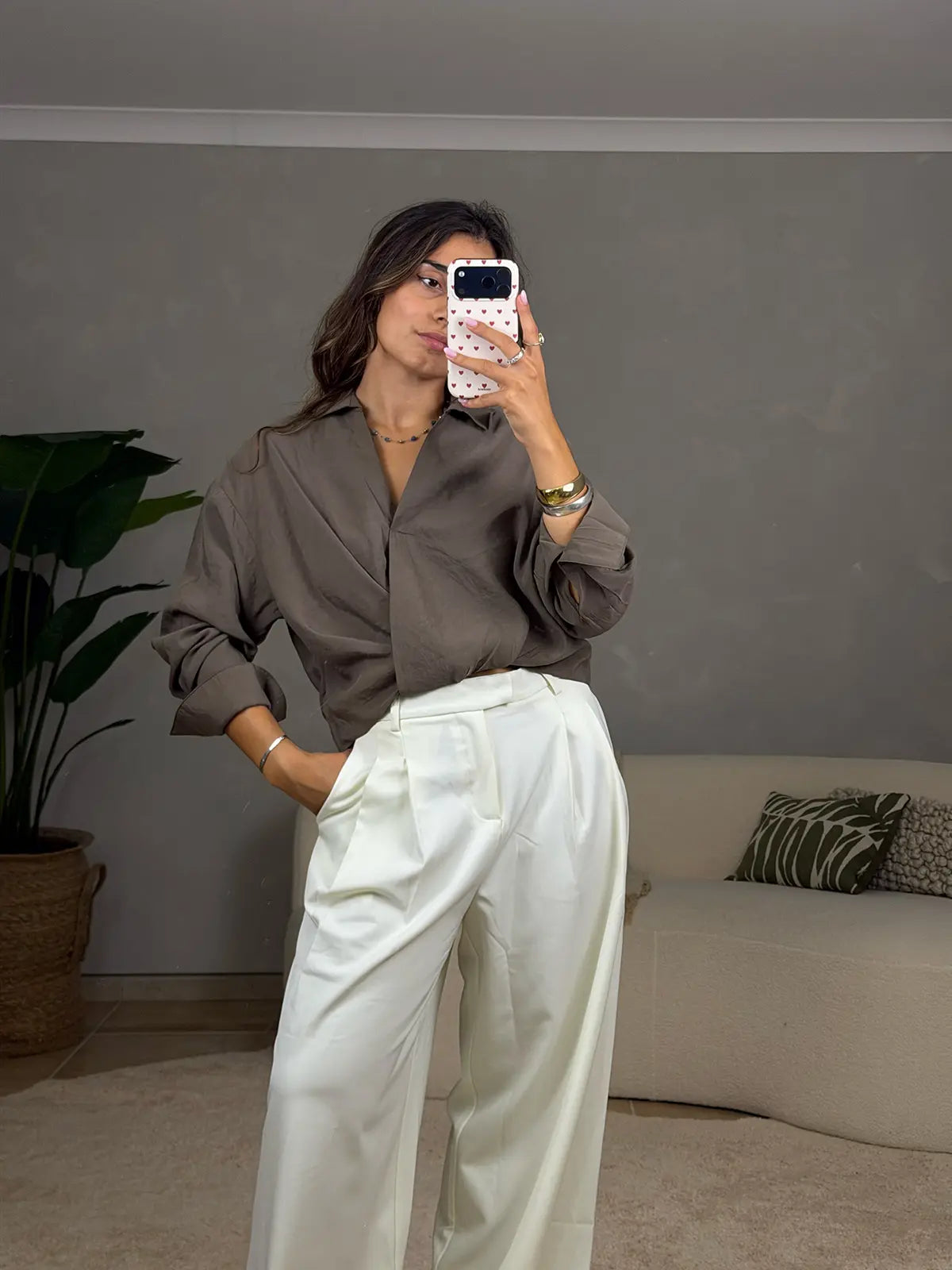 Blusa Efeito Trespasse Camel