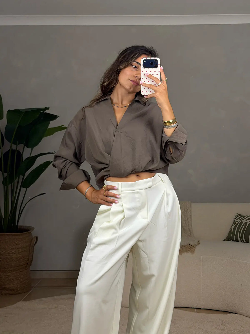 Blusa Efeito Trespasse Camel