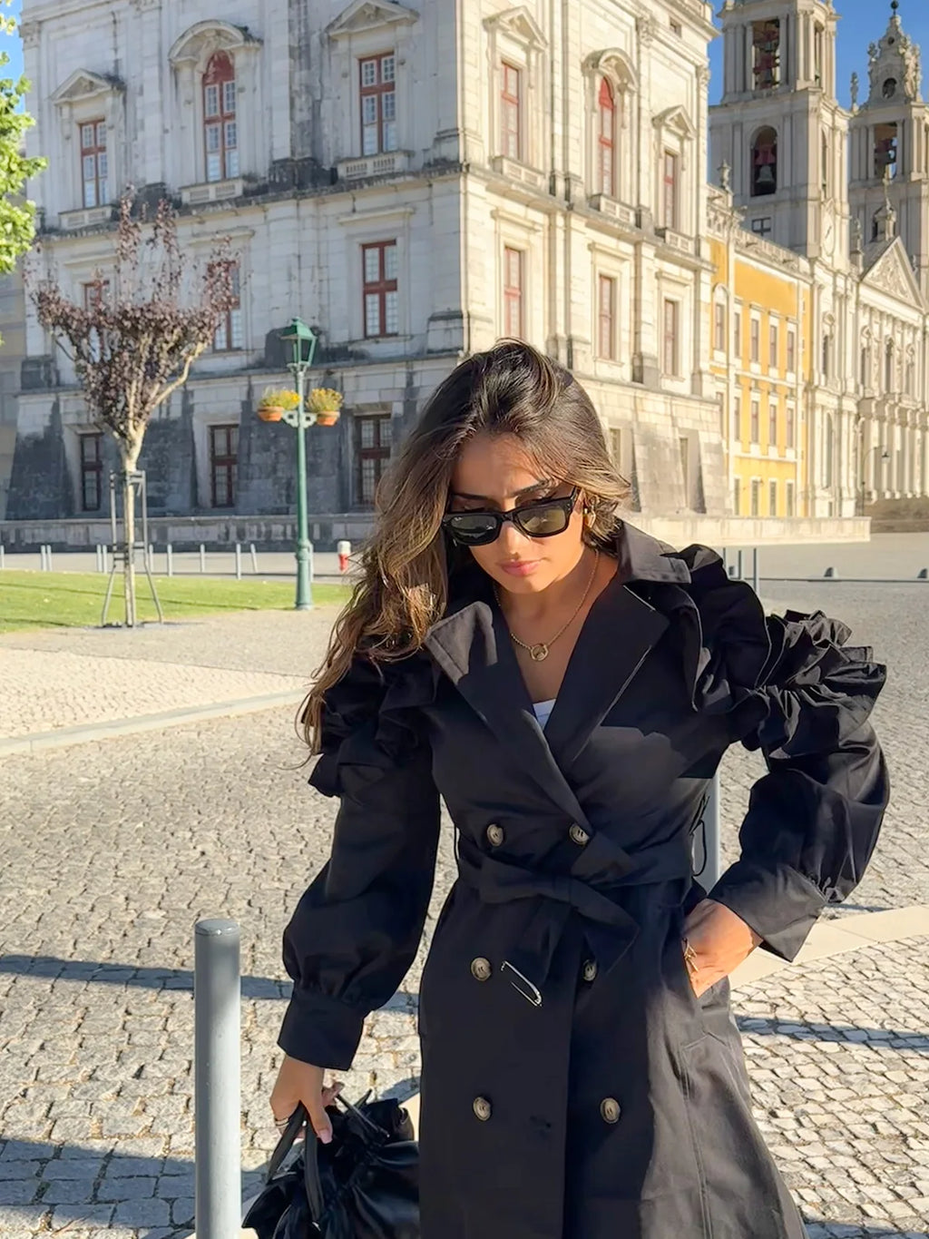 Trench Coat with Ruffles 