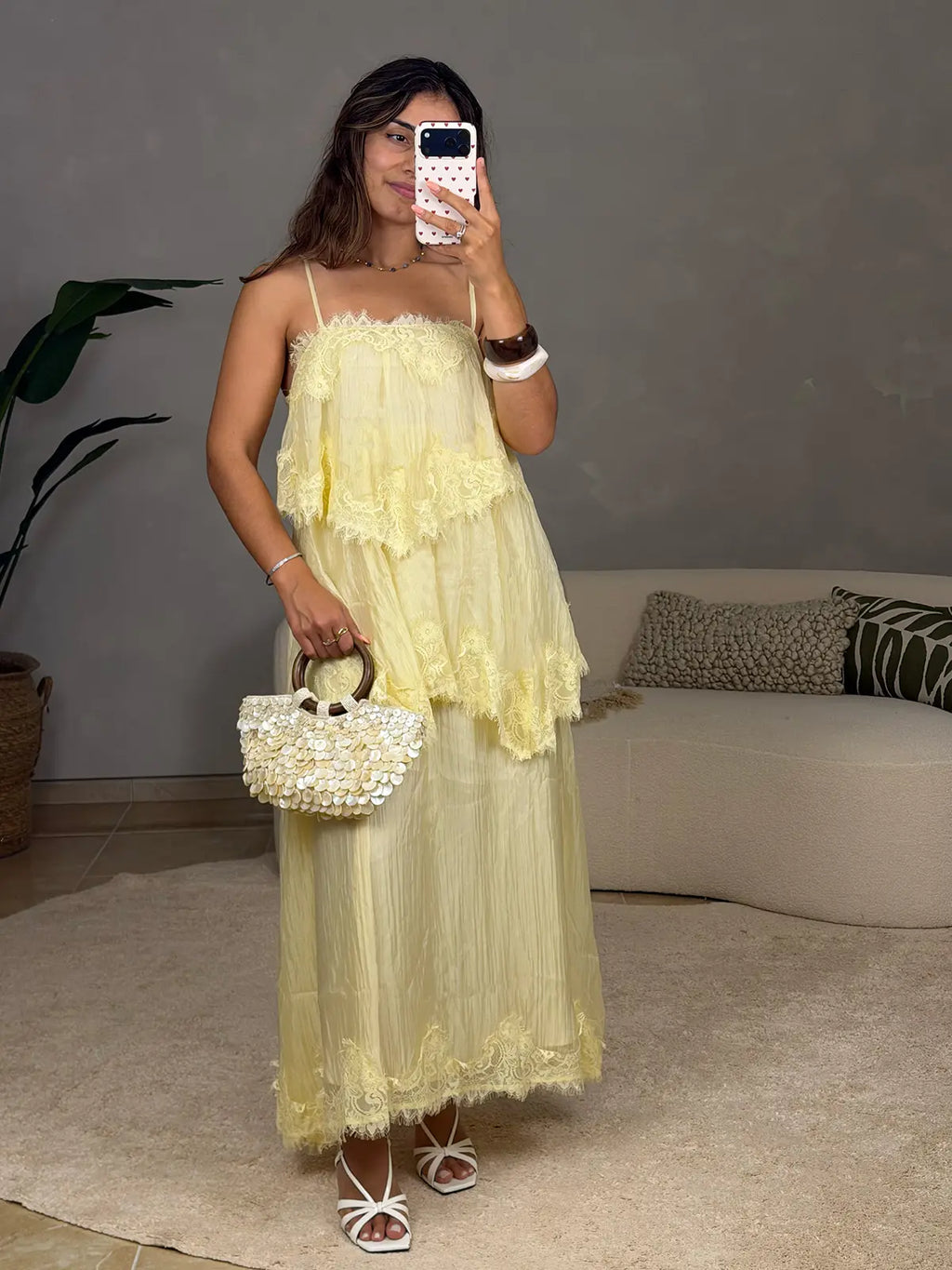 Vestido Boho Amarelo Manteiga com Renda