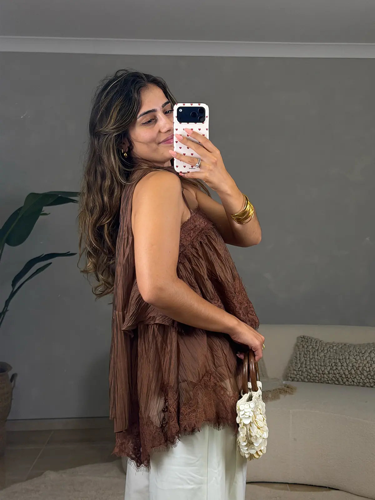 Top Boho Castanho com Renda