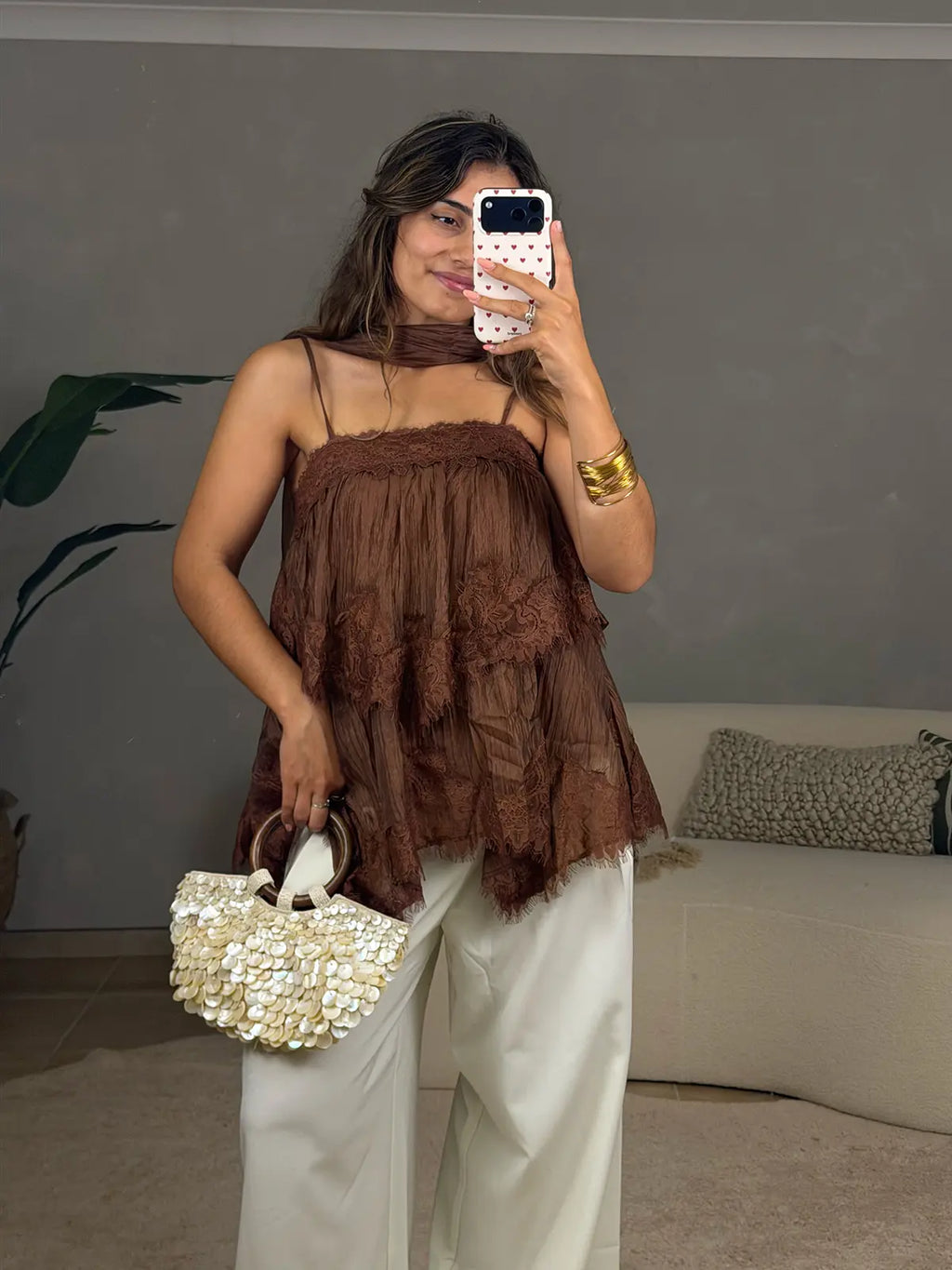 Top Boho Castanho com Renda