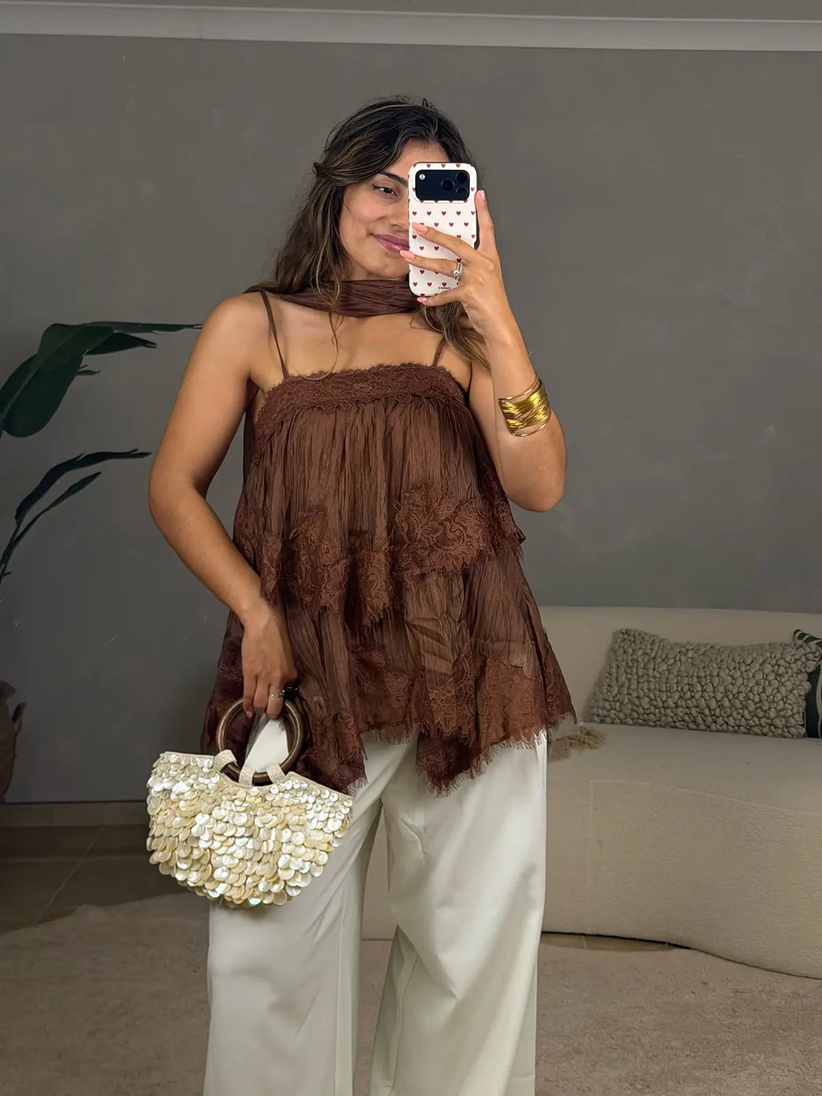 Top Boho Castanho com Renda
