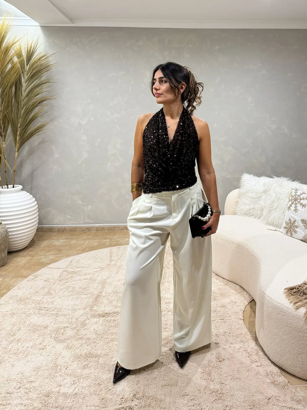 Top de Lantejoulas Castanho