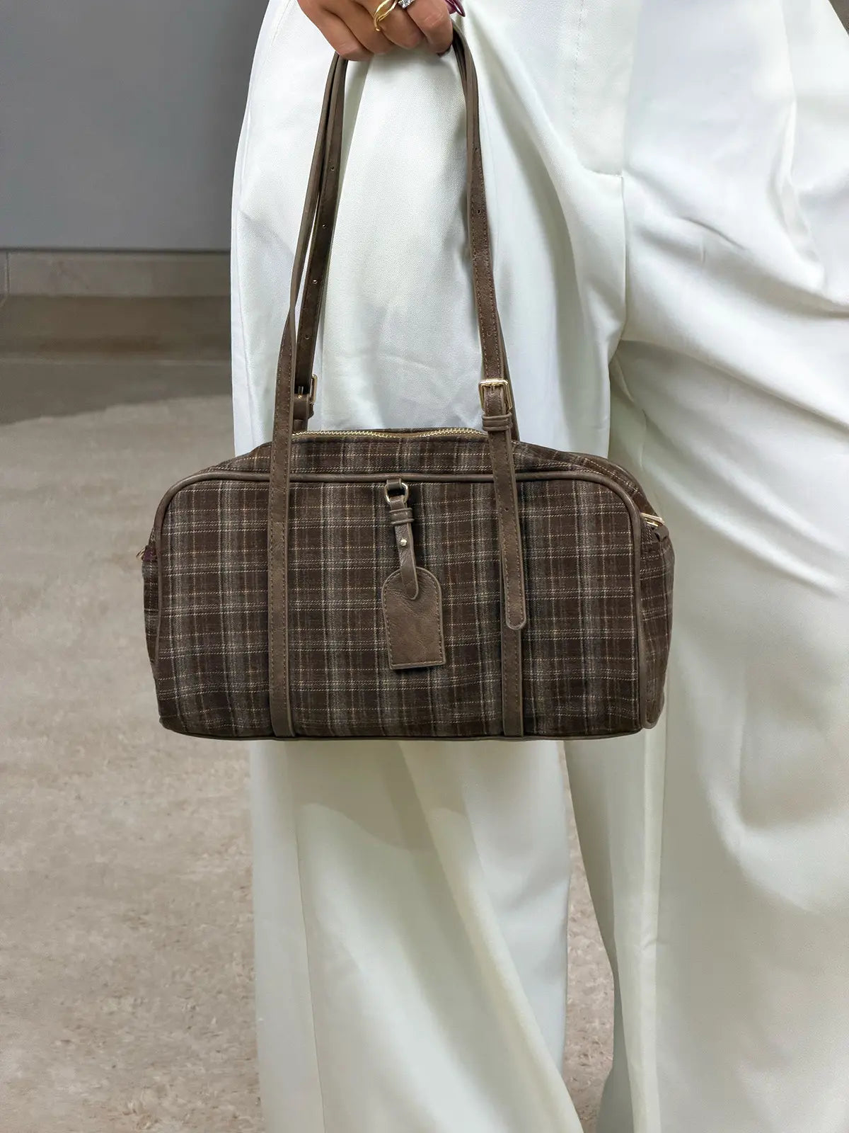 Shoulder Bag Padrão Tartã Castanha