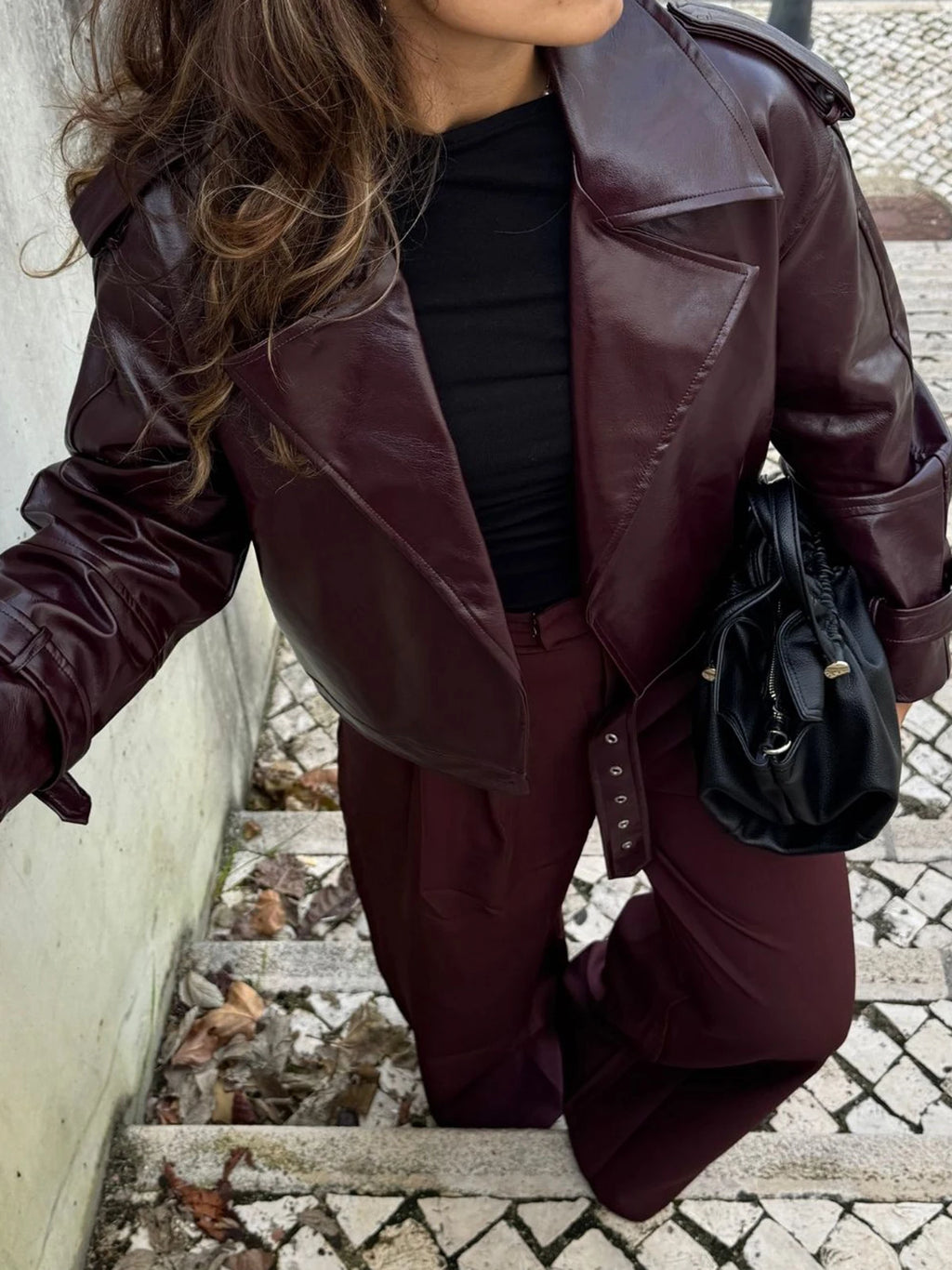 Burgundy Faux-leather Jacket