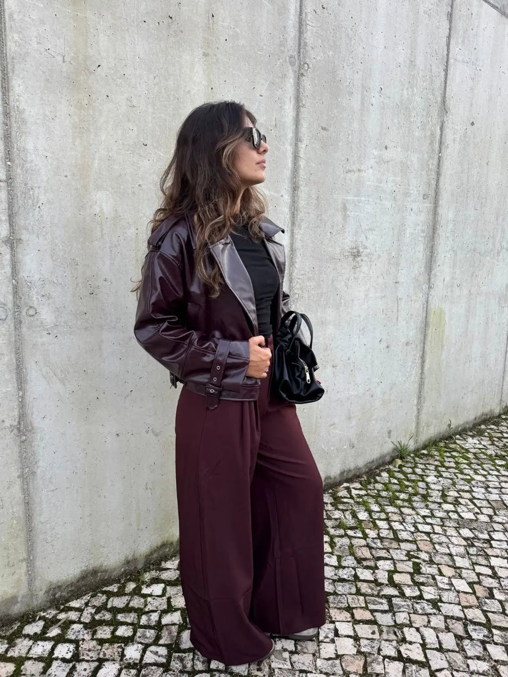 Burgundy Faux-leather Jacket