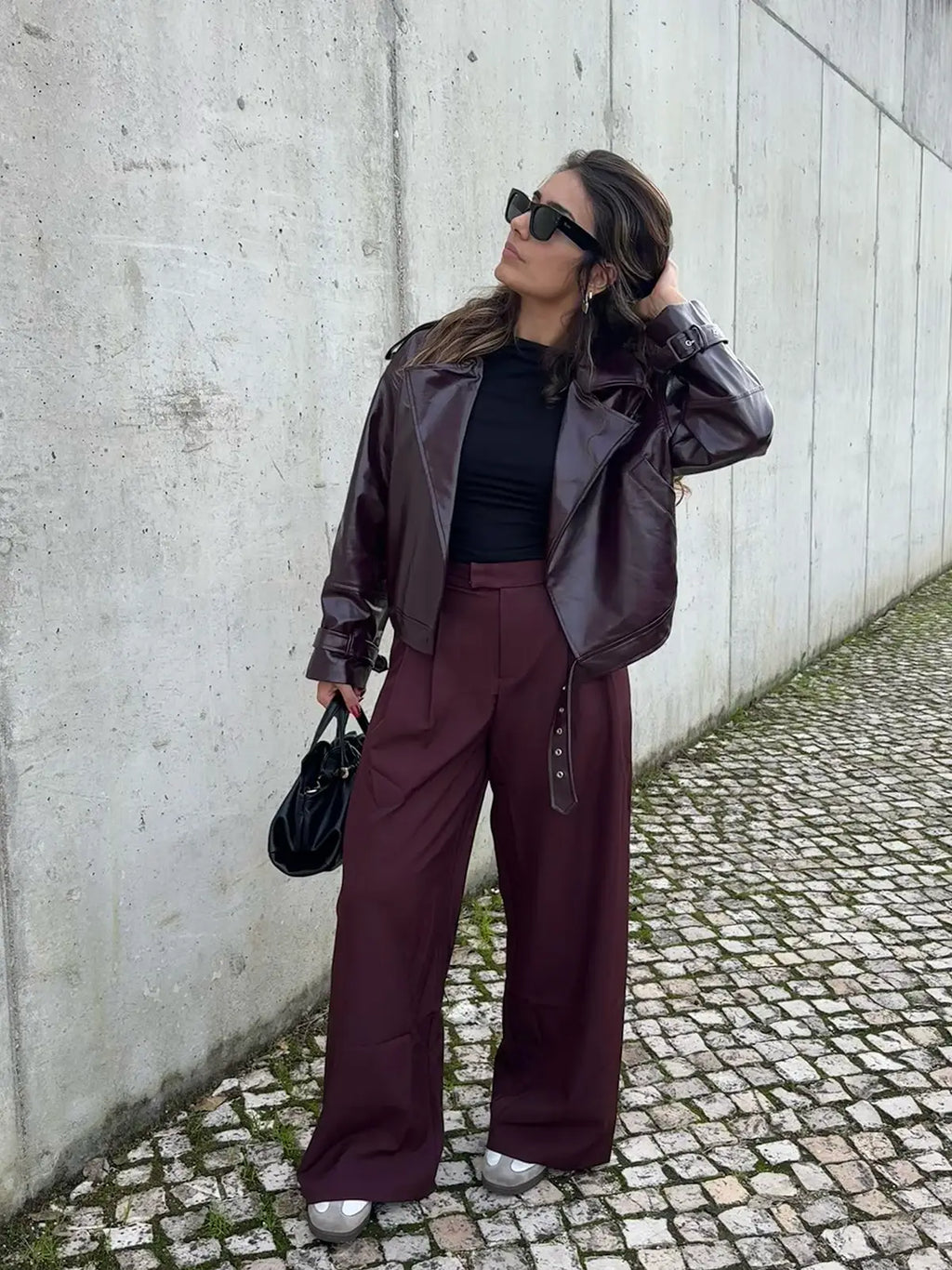 Burgundy Faux-leather Jacket