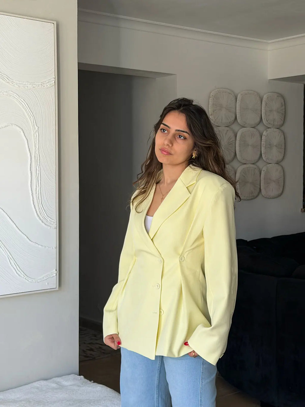 Blazer Amarelo Manteiga Cintado
