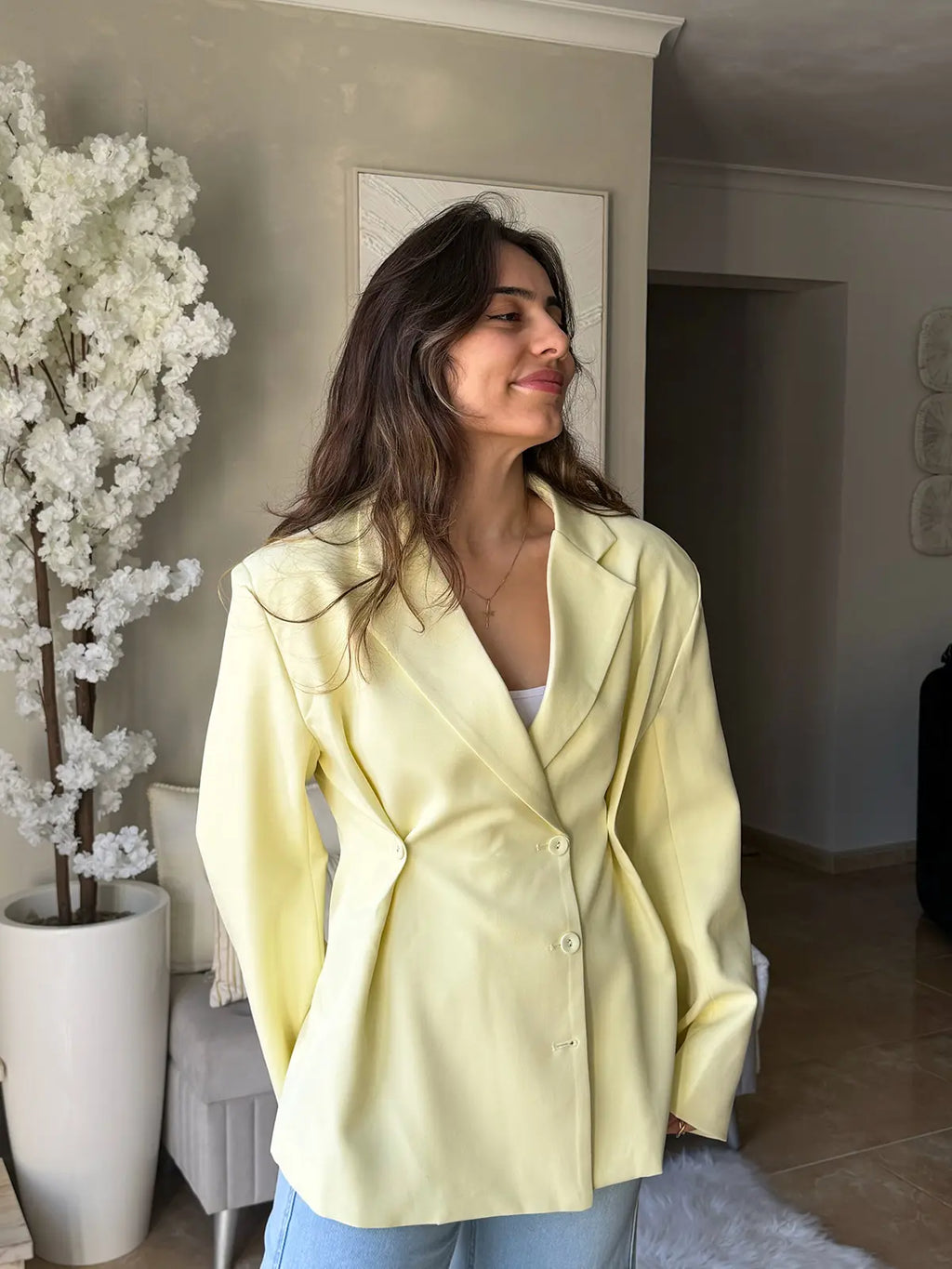 Blazer Amarelo Manteiga Cintado