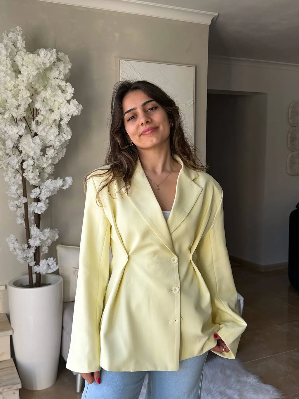 Blazer Amarelo Manteiga Cintado