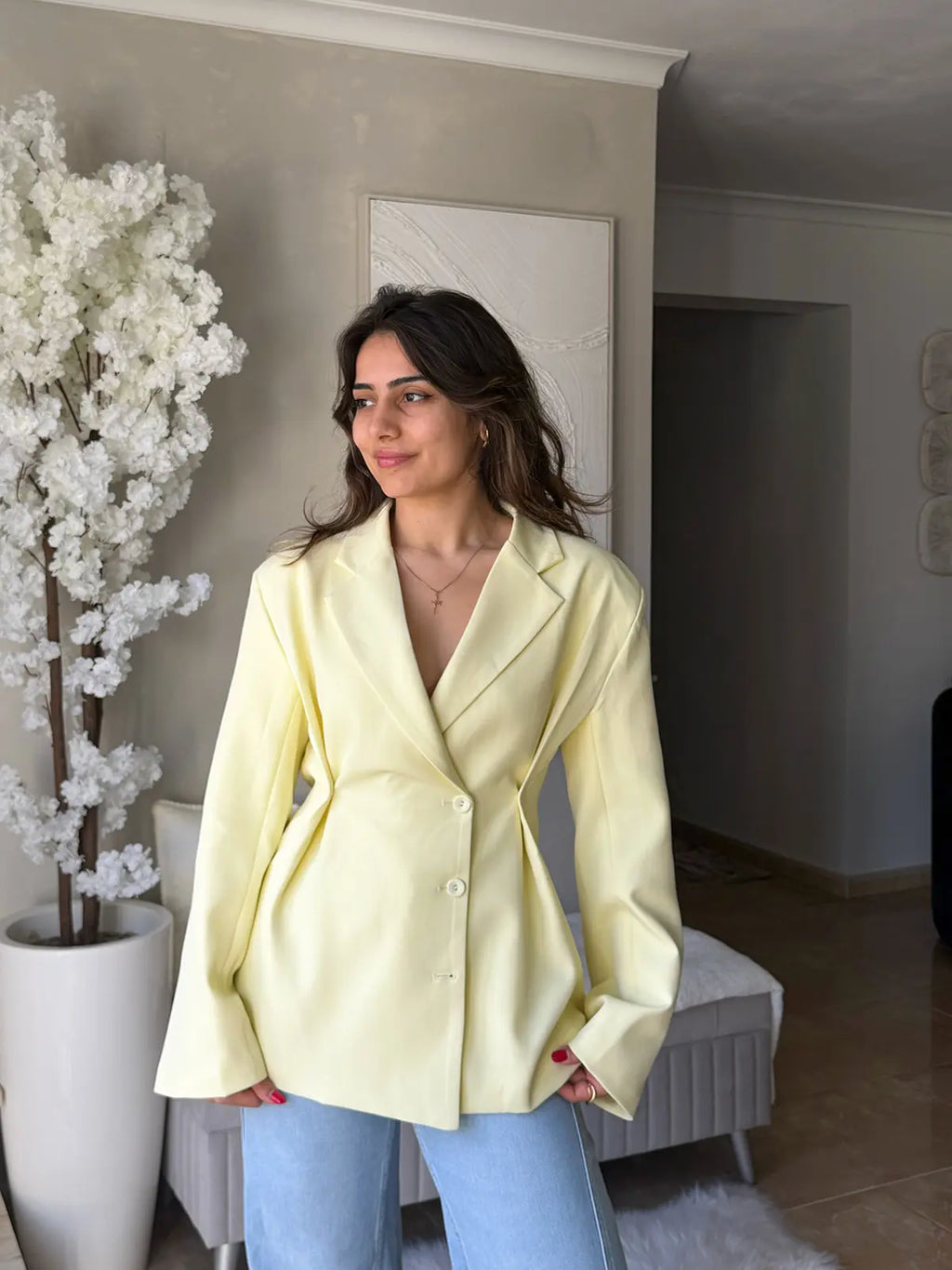 Blazer Amarelo Manteiga Cintado