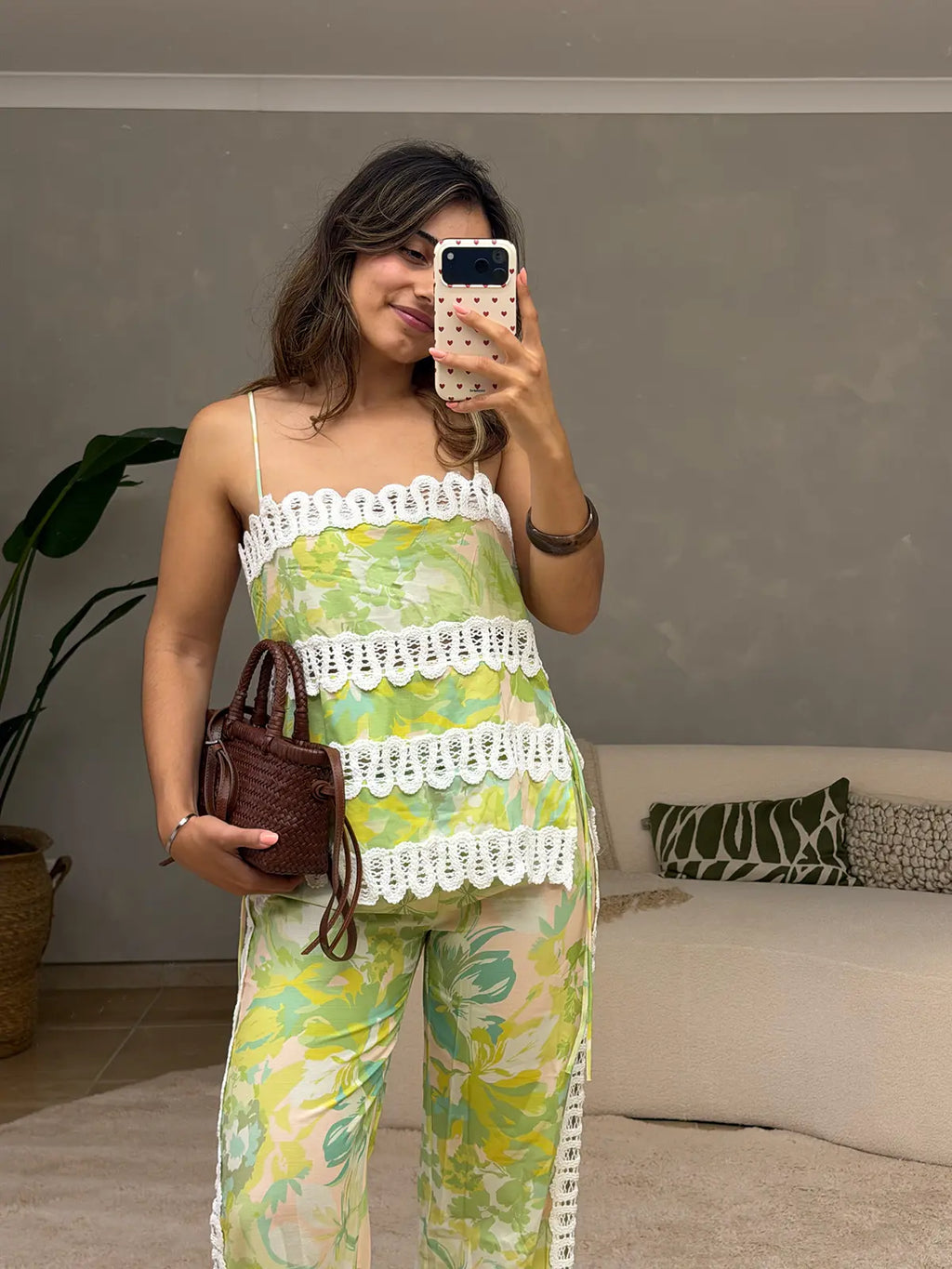 Conjunto Verde Tropical com Renda