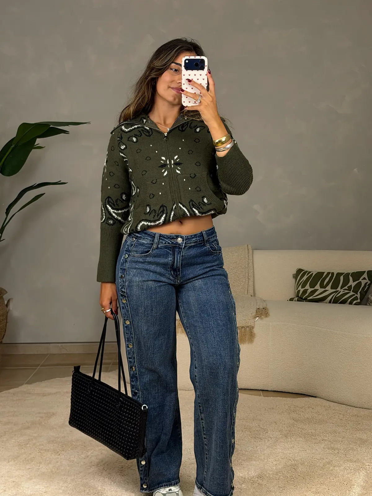 Bandana Military-green Knit Cardigan