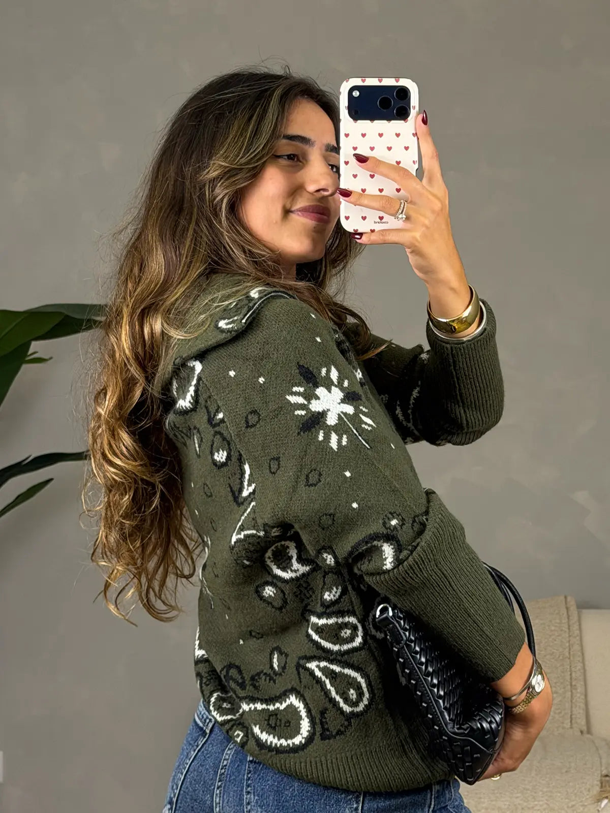 Bandana Military-green Knit Cardigan