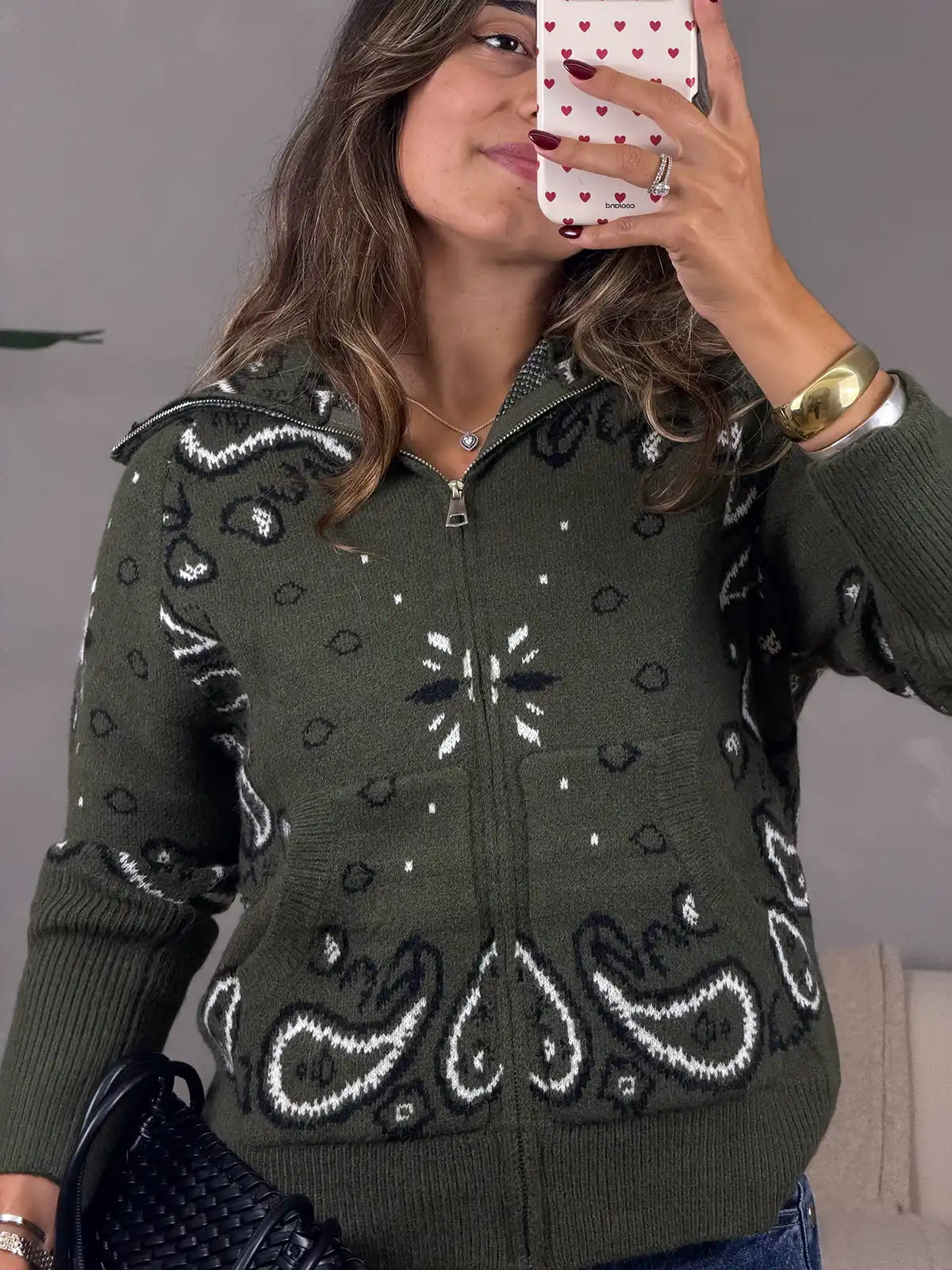 Bandana Military-green Knit Cardigan