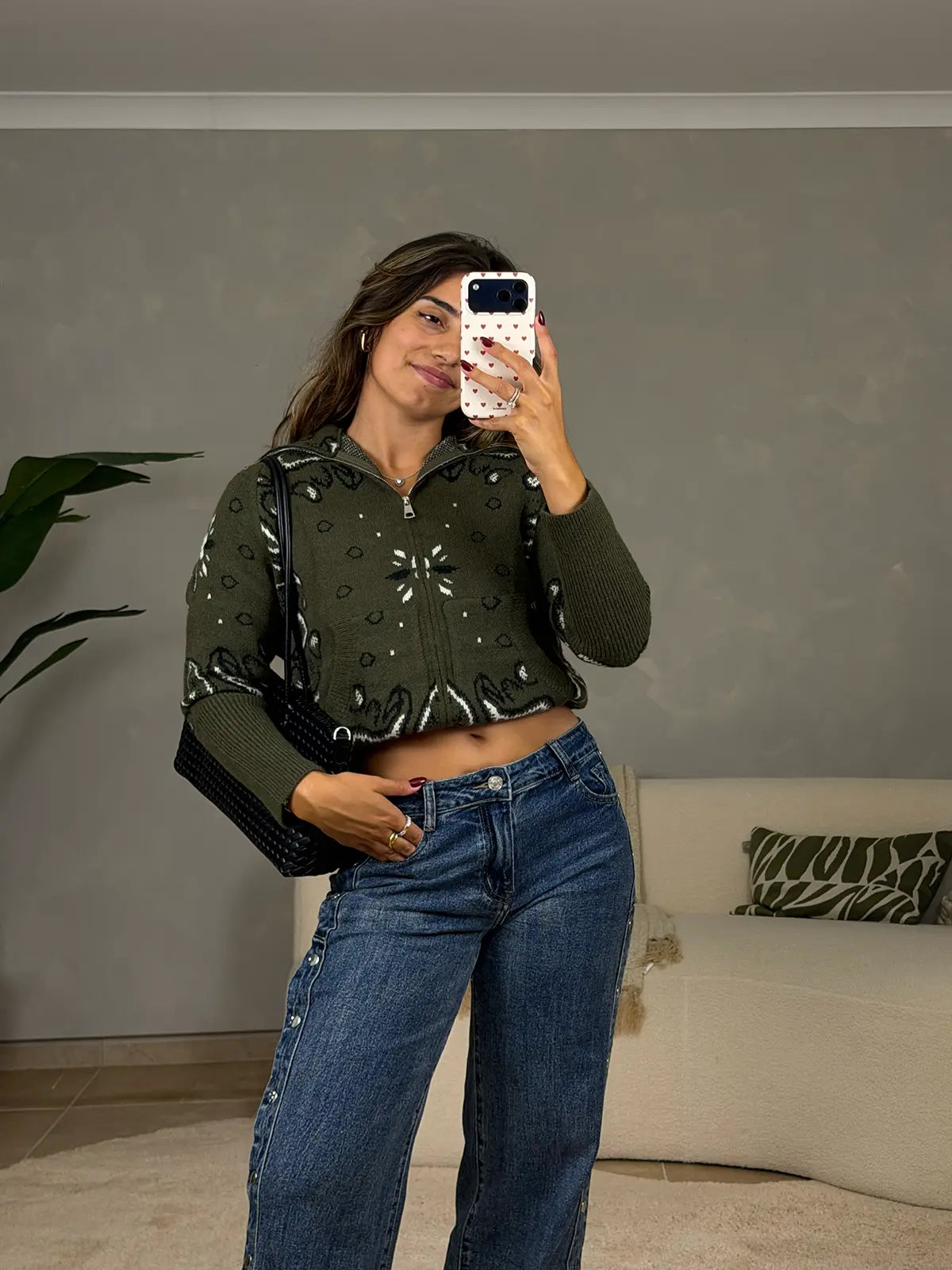 Bandana Military-green Knit Cardigan