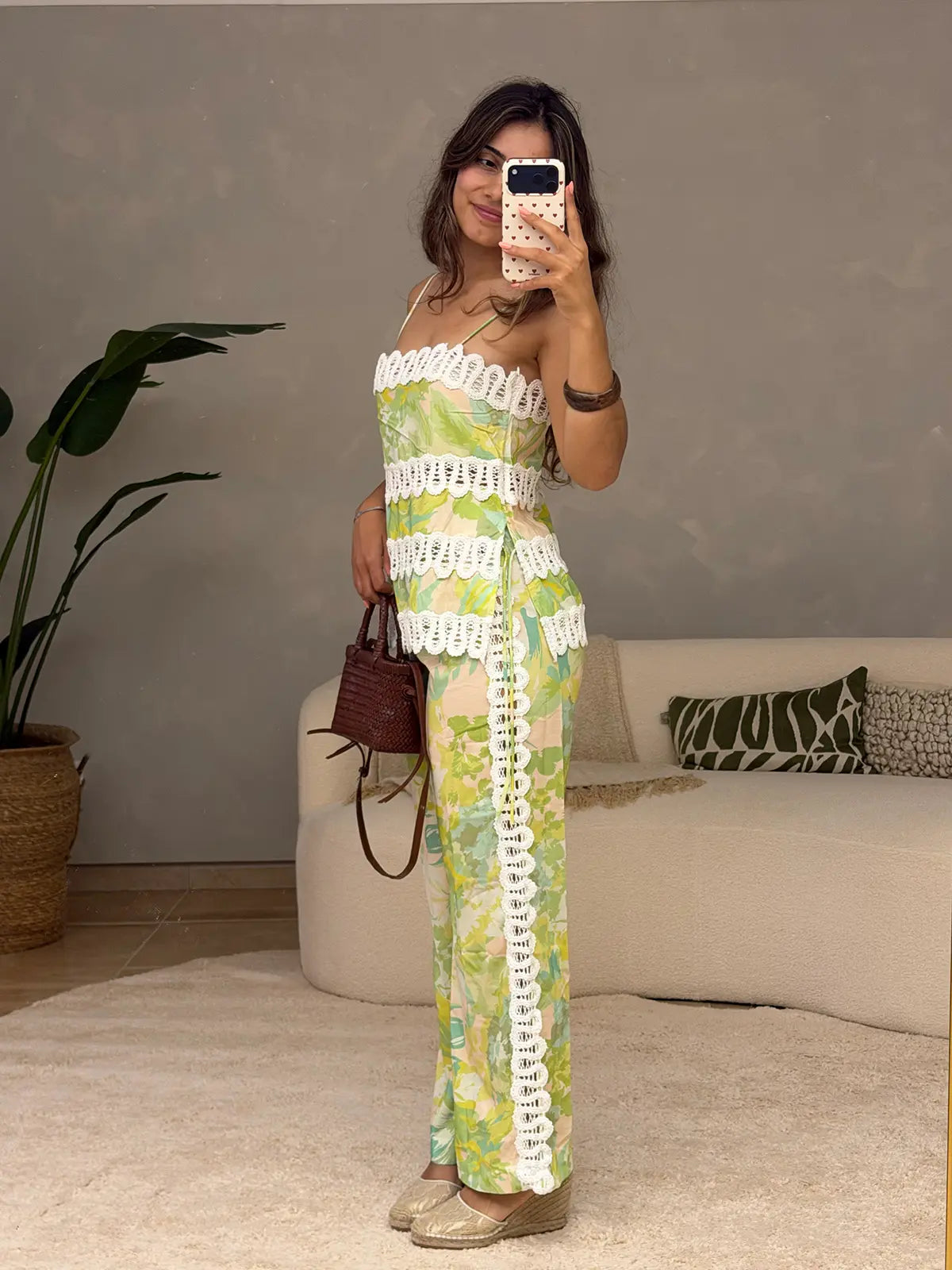 Conjunto Verde Tropical com Renda