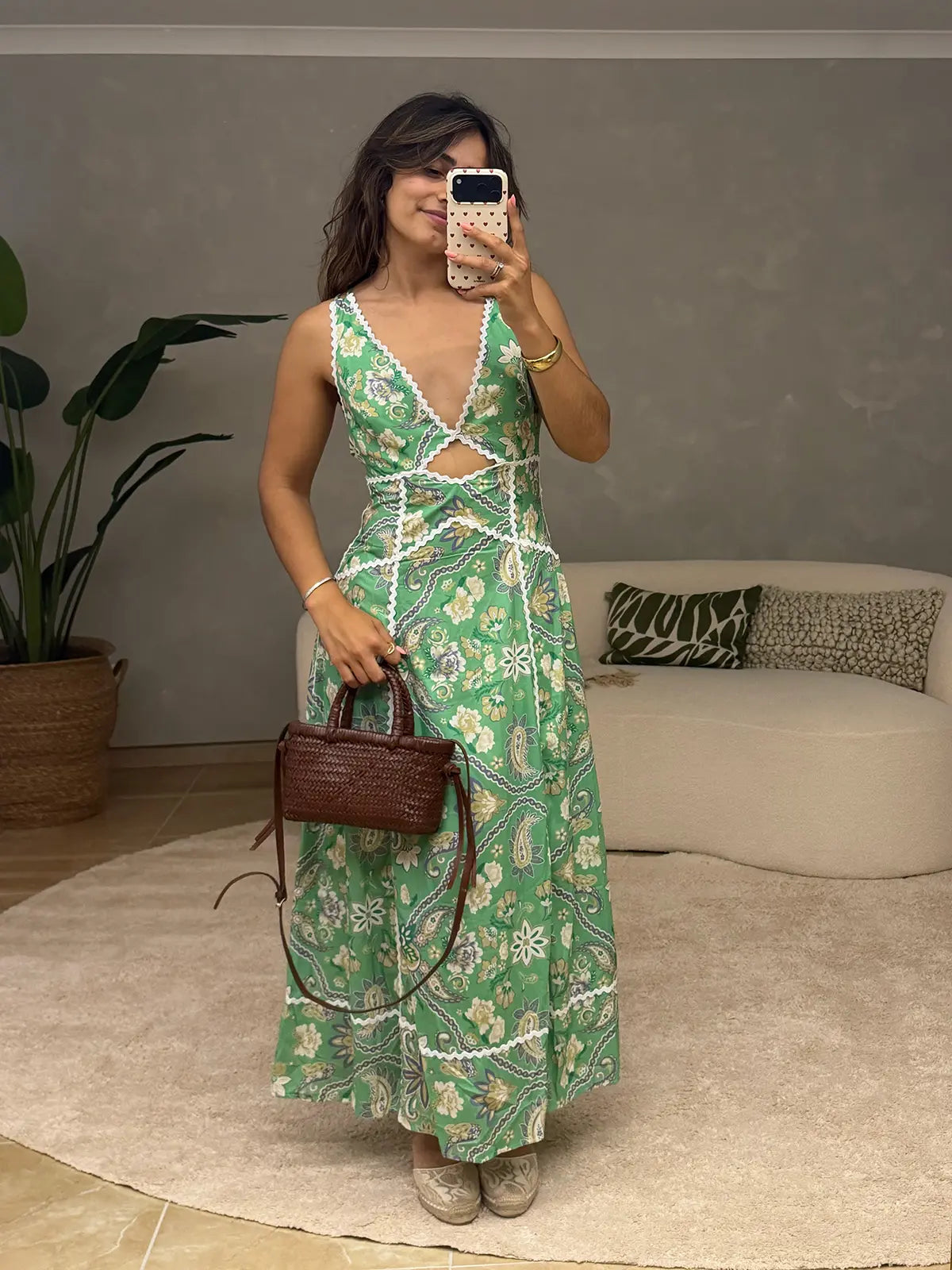 Vestido Floral Maxi Verde com Atilhos