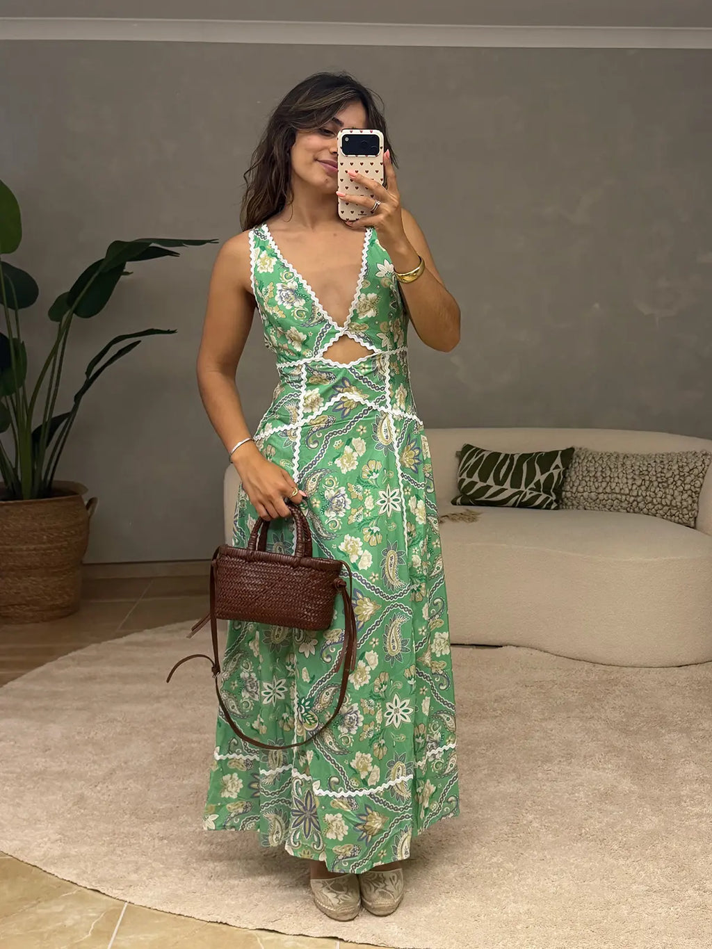 Vestido Floral Maxi Verde com Atilhos