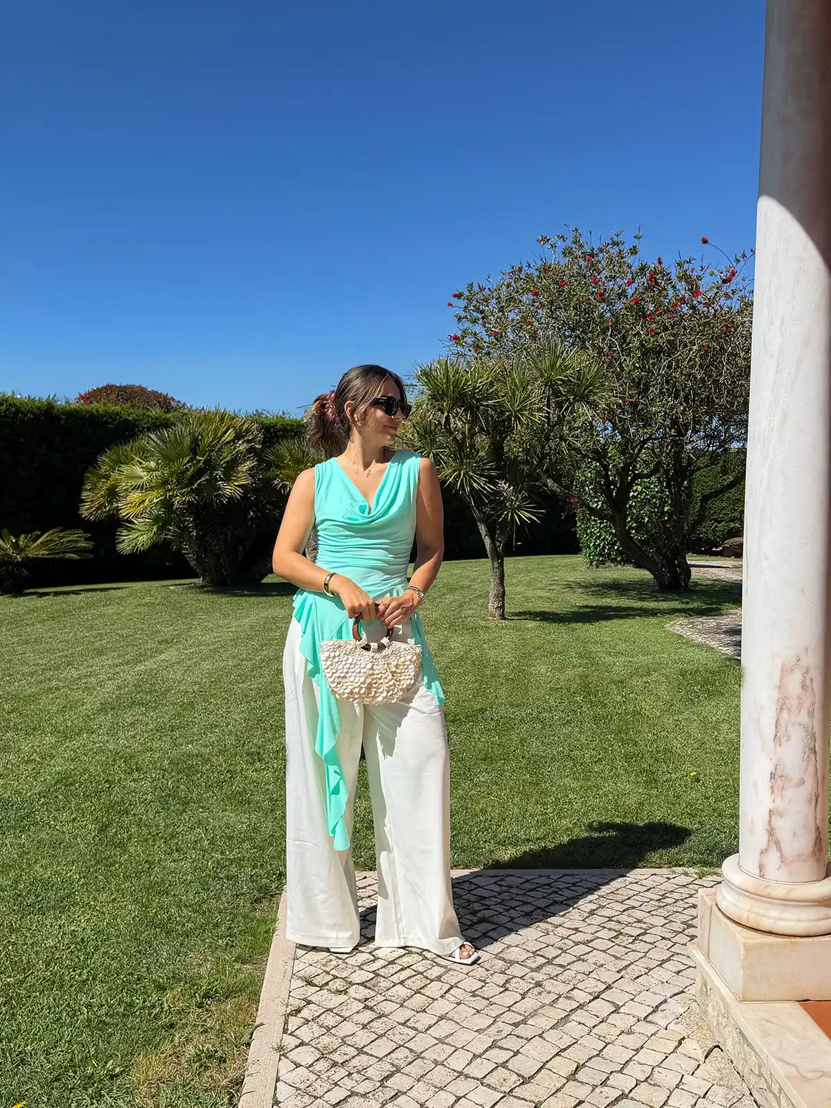 Top com Folhos Azul Turquesa