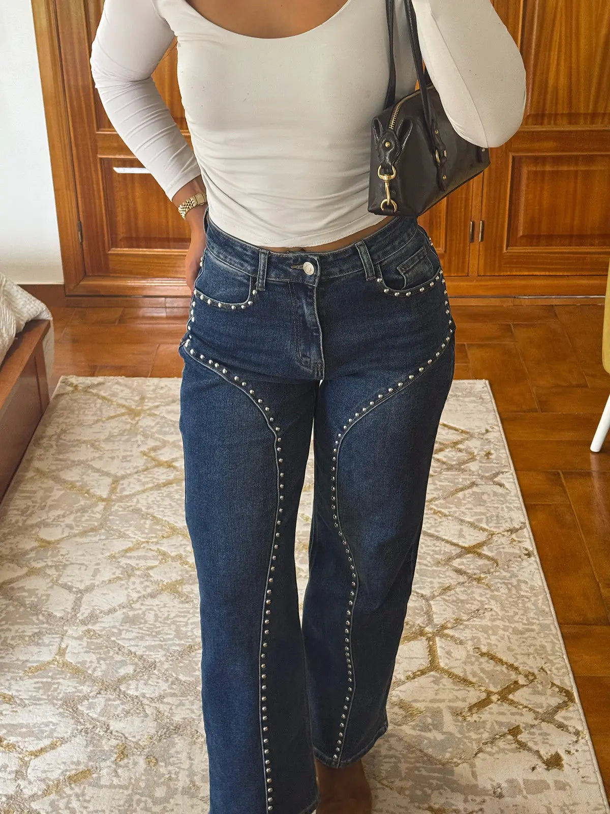 Calças de Ganga com Tachas