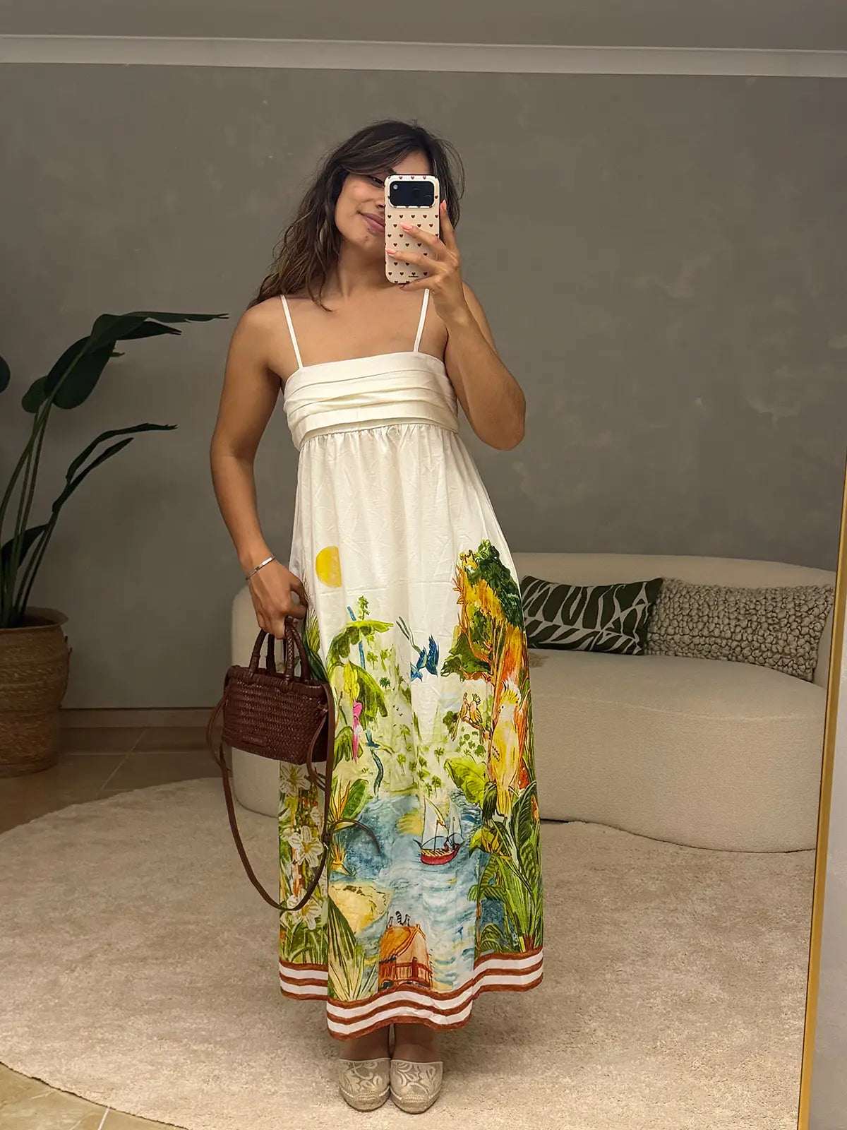 Vestido Linho com Padrão Tropical