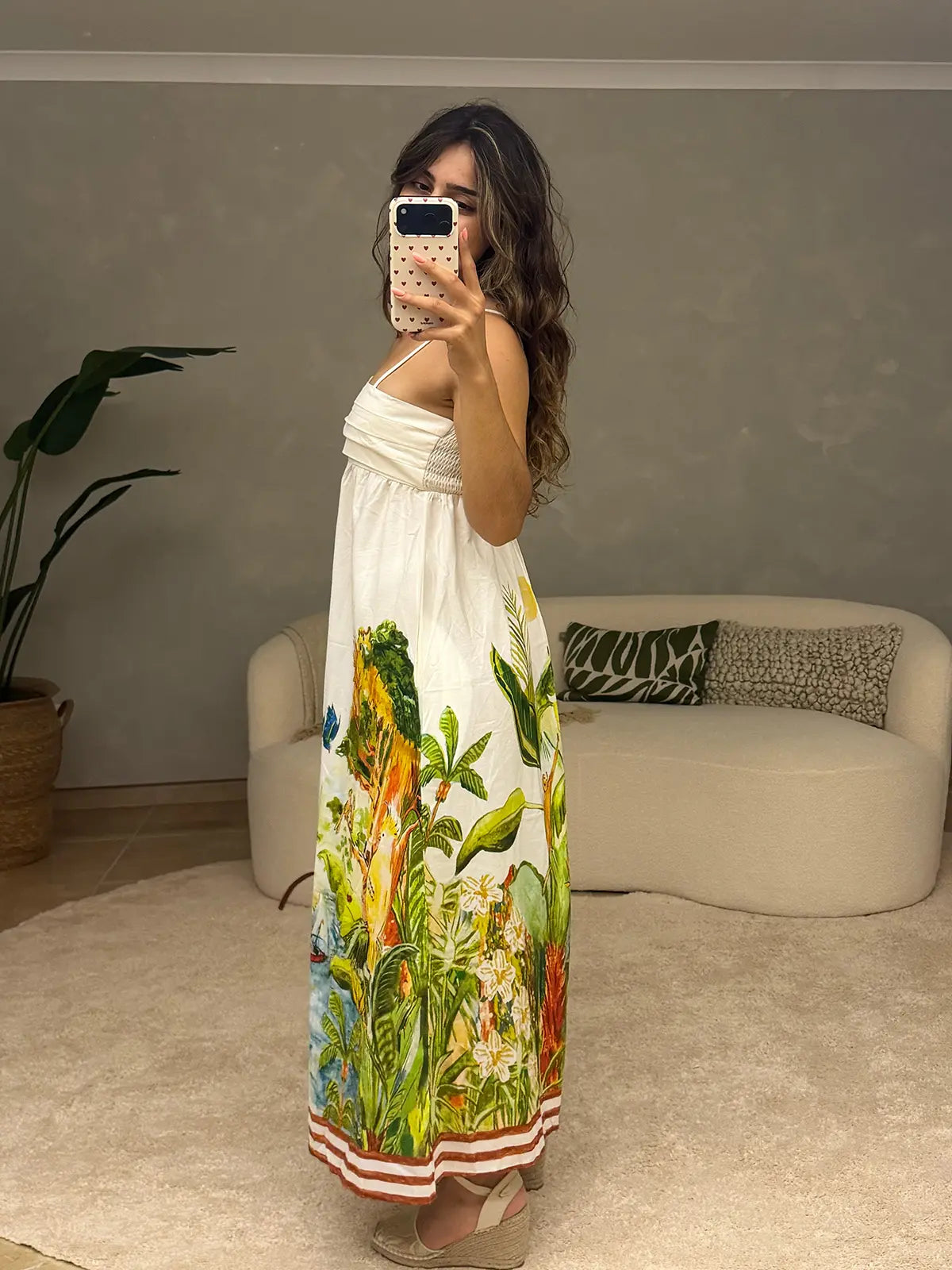 Vestido Linho com Padrão Tropical