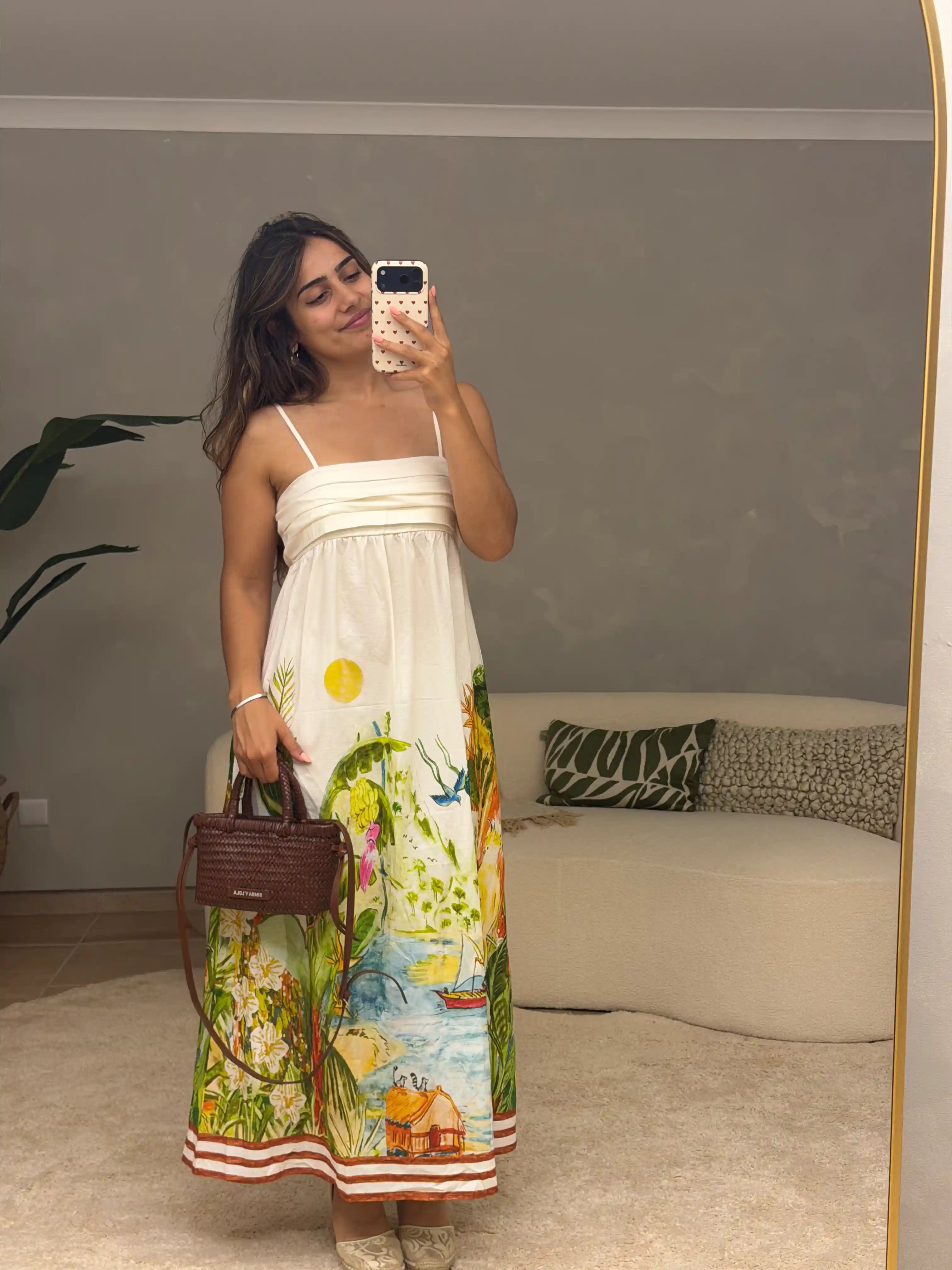 Vestido Linho com Padrão Tropical