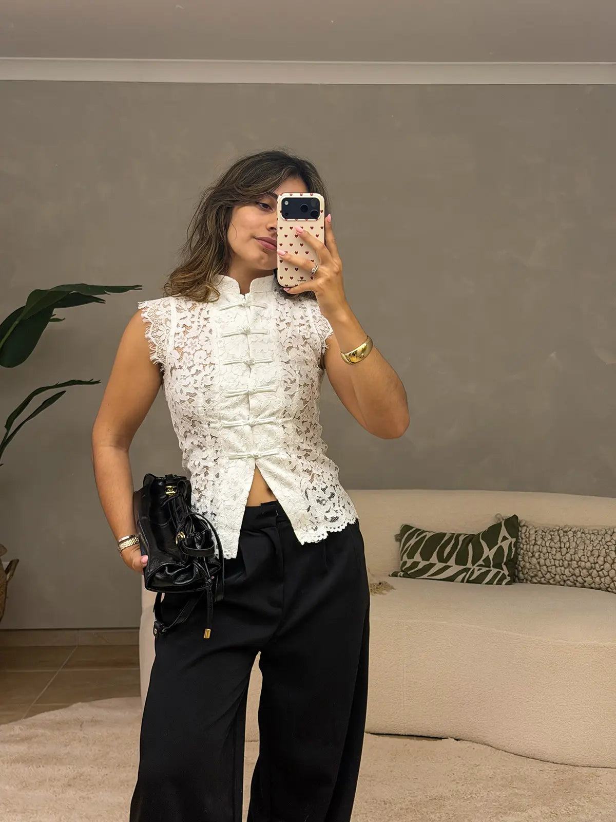 Top de Renda Branco Gola Mandarim