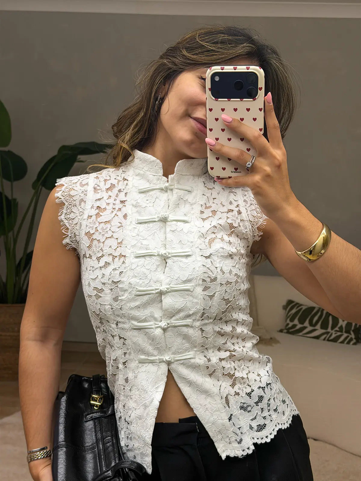Top de Renda Branco Gola Mandarim