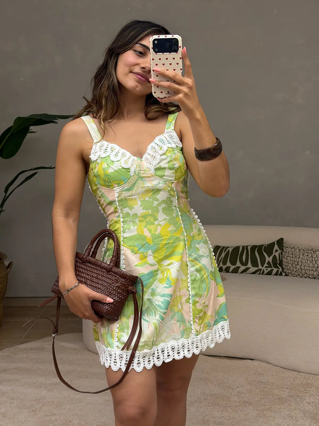 Green Floral Dress with Lace Details